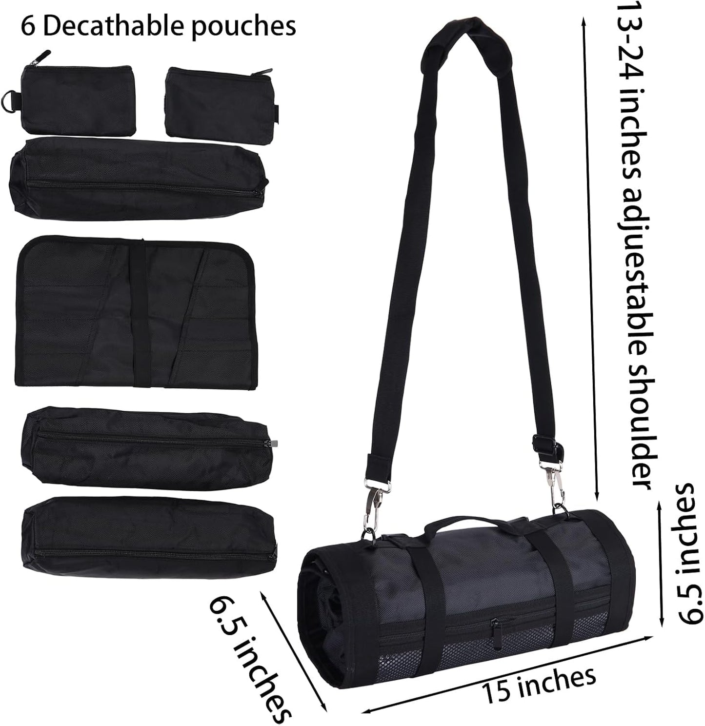  Sac à Outils, Sac à Outils Enroulable, Organiseur D'outils Robuste Pour Homme, Sac à Outils Portable Enroulable Pour Mécanicien, électricien Et Amateur, équipement De Camping De Voiture – Noir