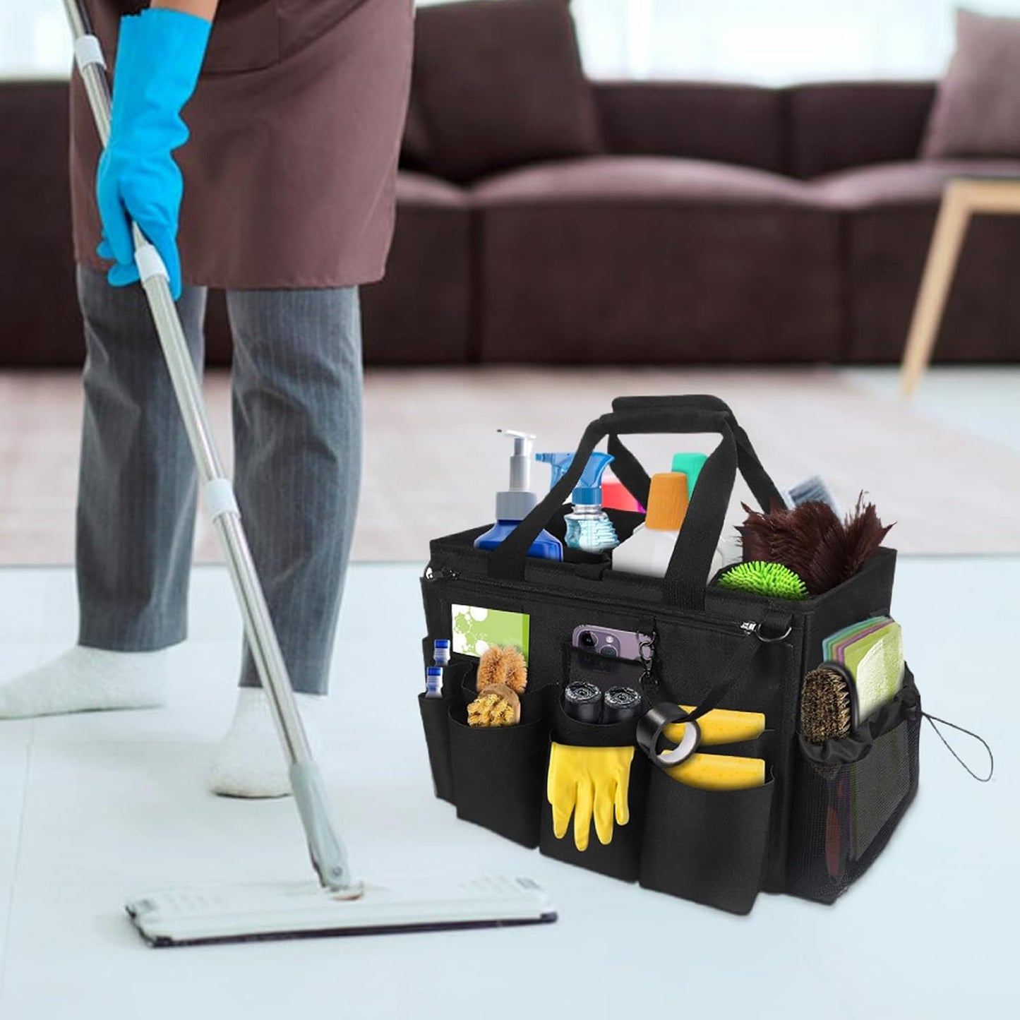  Générique Sacs De Nettoyage Pour Femmes De Ménage | Organisateur Pour Fournitures De Nettoyage,Porte-Outils Mesh Respirant Imperméable Avec Poignée Bretelle Pour Chiffons Époussetage Cuisine
