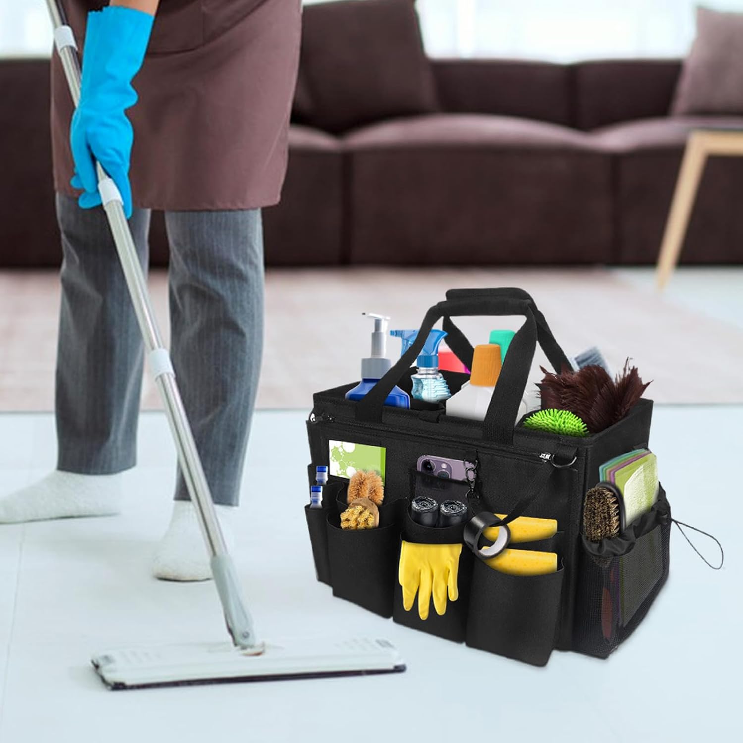 Générique Sacs De Nettoyage Pour Femmes De Ménage | Organisateur Pour Fournitures De Nettoyage,Porte-Outils Mesh Respirant Imperméable Avec Poignée Bretelle Pour Chiffons Époussetage Cuisine