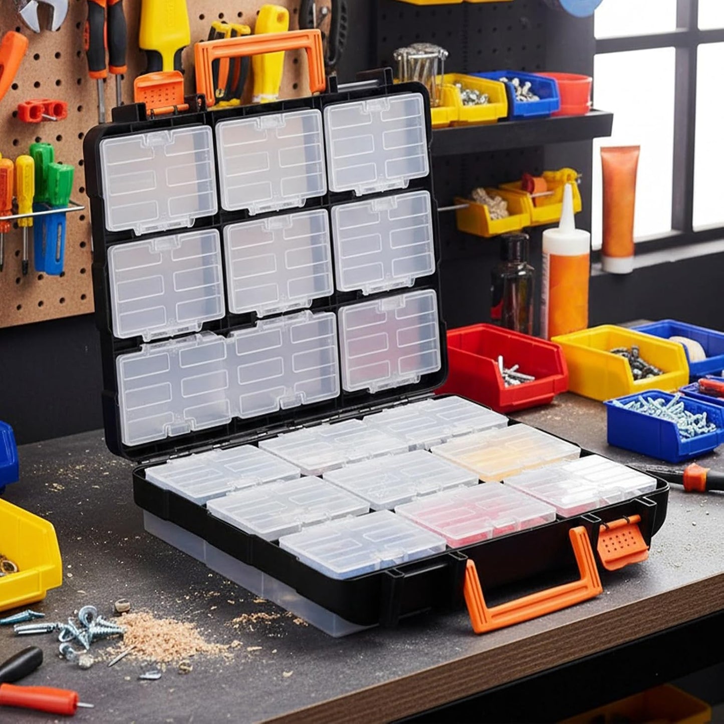 GENERIC Petit Organisateur D'outils – 16 Compartiments De Rangement Double Face, Boîte à Outils Pour Vis, écrous, Vis, Clous, Boulons, Perles, , Articles De Pêche, Blocs De Puzzle, Bureau, Garage