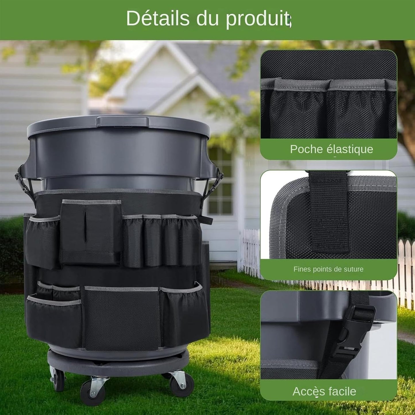  Sac Porte-Outils De Nettoyage,Sac Organisateur Pour Poubelle Industrielle Avec 13 Poches - Fournitures Organisation Outils Ménage Pour Plage École Atelier Supermarché