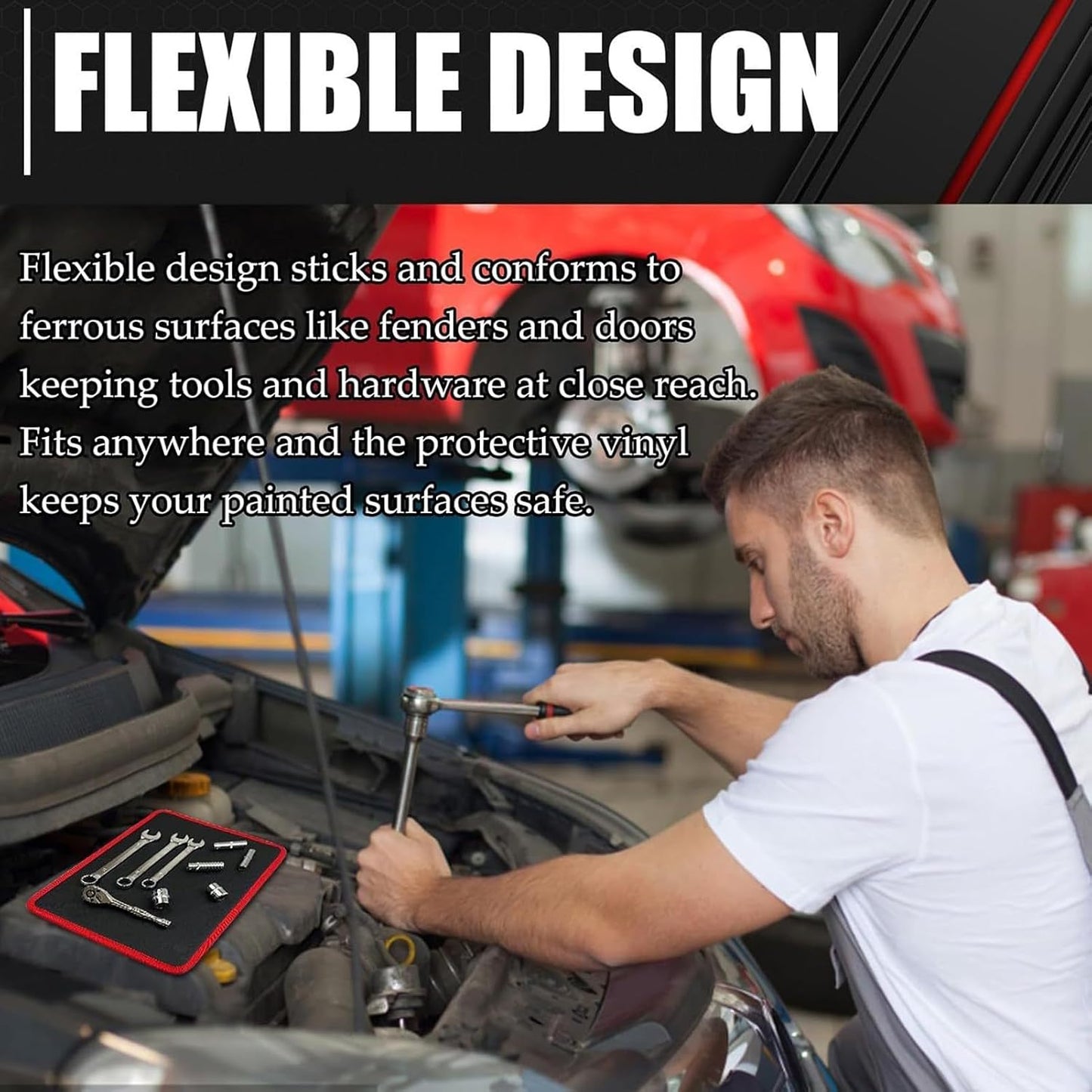  Tapis à Outils Magnétique – Organiseur De Boulons Magnétiques Pour Réparation Automobile | PVC Avec Aimant Puissant, Tampon à Outils Flexible Pour Le Travail Des Métaux, Le Travail Du Bois, Les