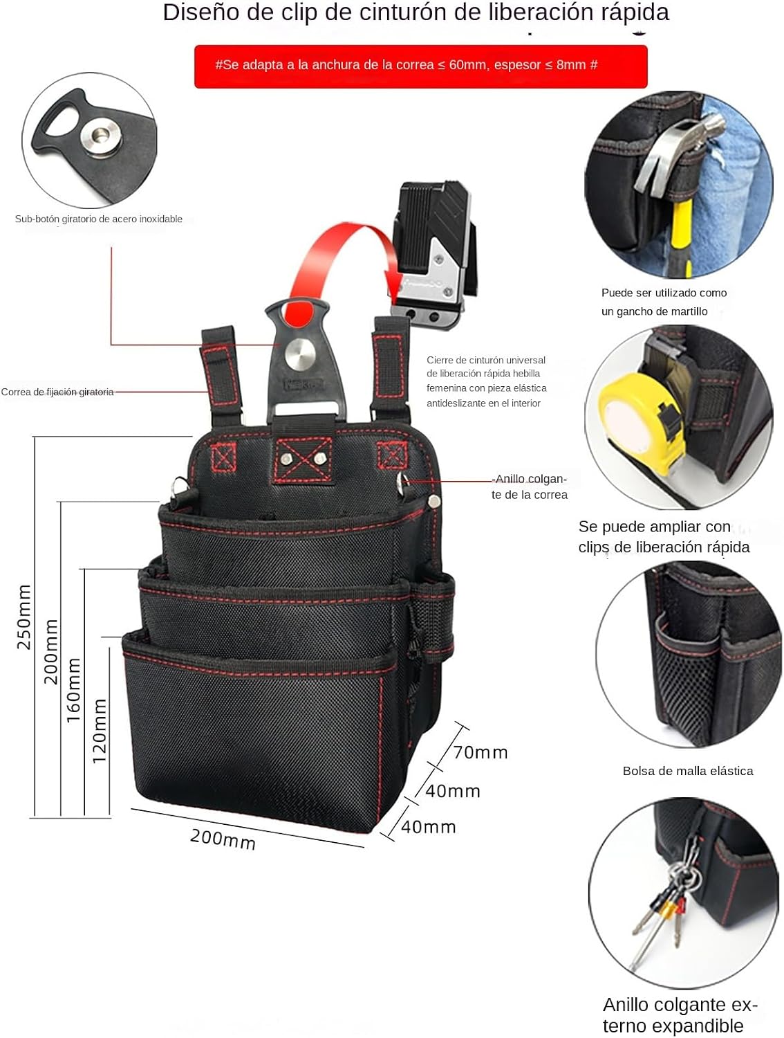 Genérico Outils Pour La Taille | Oxford Imperméable à 3 Couches, Porte-outils Organisateur Pour électriciens, Construction, Menuiserie, Jardinage Mécanique
