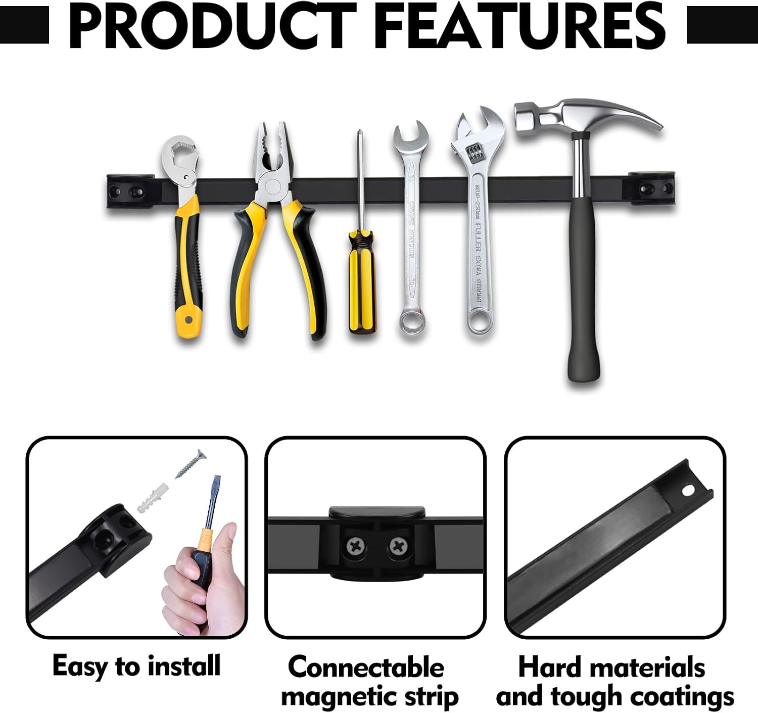  Lot De 5 Porte-outils Magnétiques Avec Bande Magnétique Revêtue De PVC Pour Organisation De Garage, Organisation De Magasin. Barre Magnétique Pour Outils De 152,4 Cm (5 X 12)