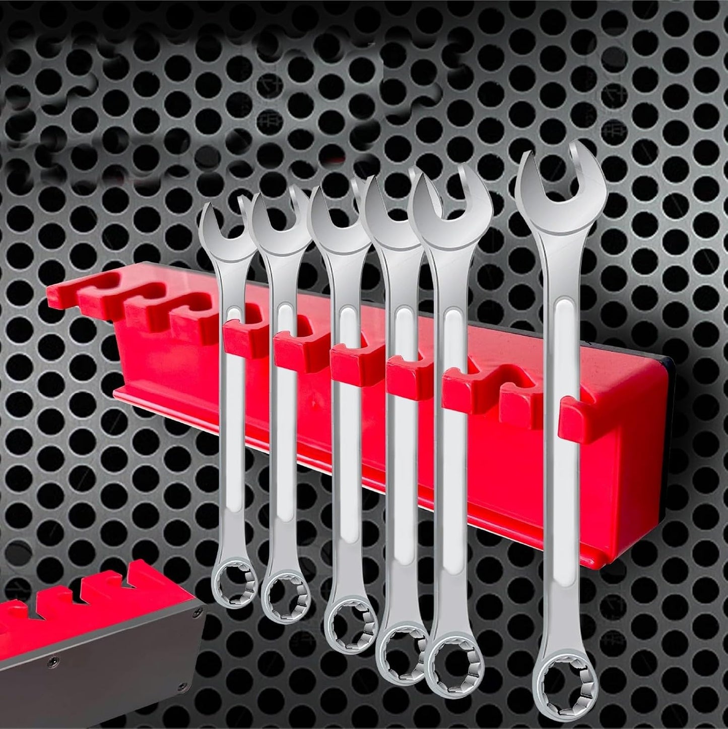  Support De Clé Magnétique Avec 13 Emplacements Pour Outils De Douilles - Base à Ventouse Solide - Support Mural Pour Garage, Atelier - Rouge Et Noir - Système De Support Portable Pour Outils à Main