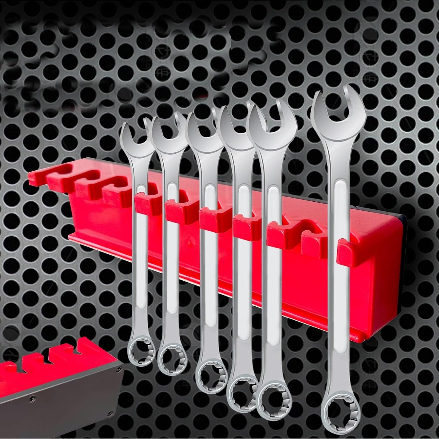  Support De Clé Magnétique Avec 13 Emplacements Pour Outils De Douilles - Base à Ventouse Solide - Support Mural Pour Garage, Atelier - Rouge Et Noir - Système De Support Portable Pour Outils à Main