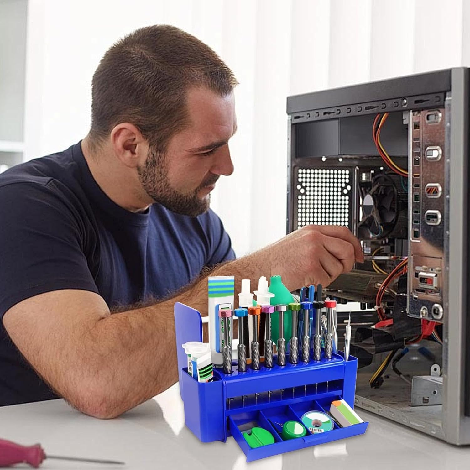  Boîte à Outils ZWXQE, Organisateur à Outils Avec Tiroir, étui à Outils De Réparation De Téléphone, 26 Trous Pour Tournevis Et Pinces à épiler, Compact Et Peu Encombrant