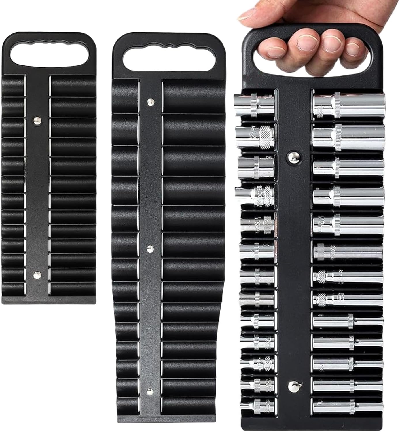 GENERIC Lot De 3 Organiseurs Magnétiques Pour Outils - Support De Douille Magnétique Et Plateau De Rangement - Rangement D'outils Pour Garage, Atelier, Mariages, Anniversaires Et Noël - 29 X 8 Cm