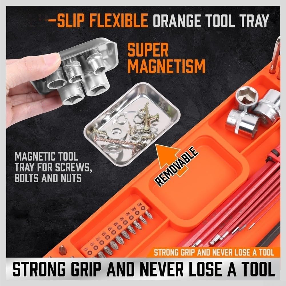  Plateau à Outils En Silicone Avec Base En Acier Inoxydable, Organiseur Flexible Antidérapant Pour Petites Pièces, Résistant à La Chaleur Jusqu'à 250 °C, Rangement Portable Pour Voyage, Garage (orange