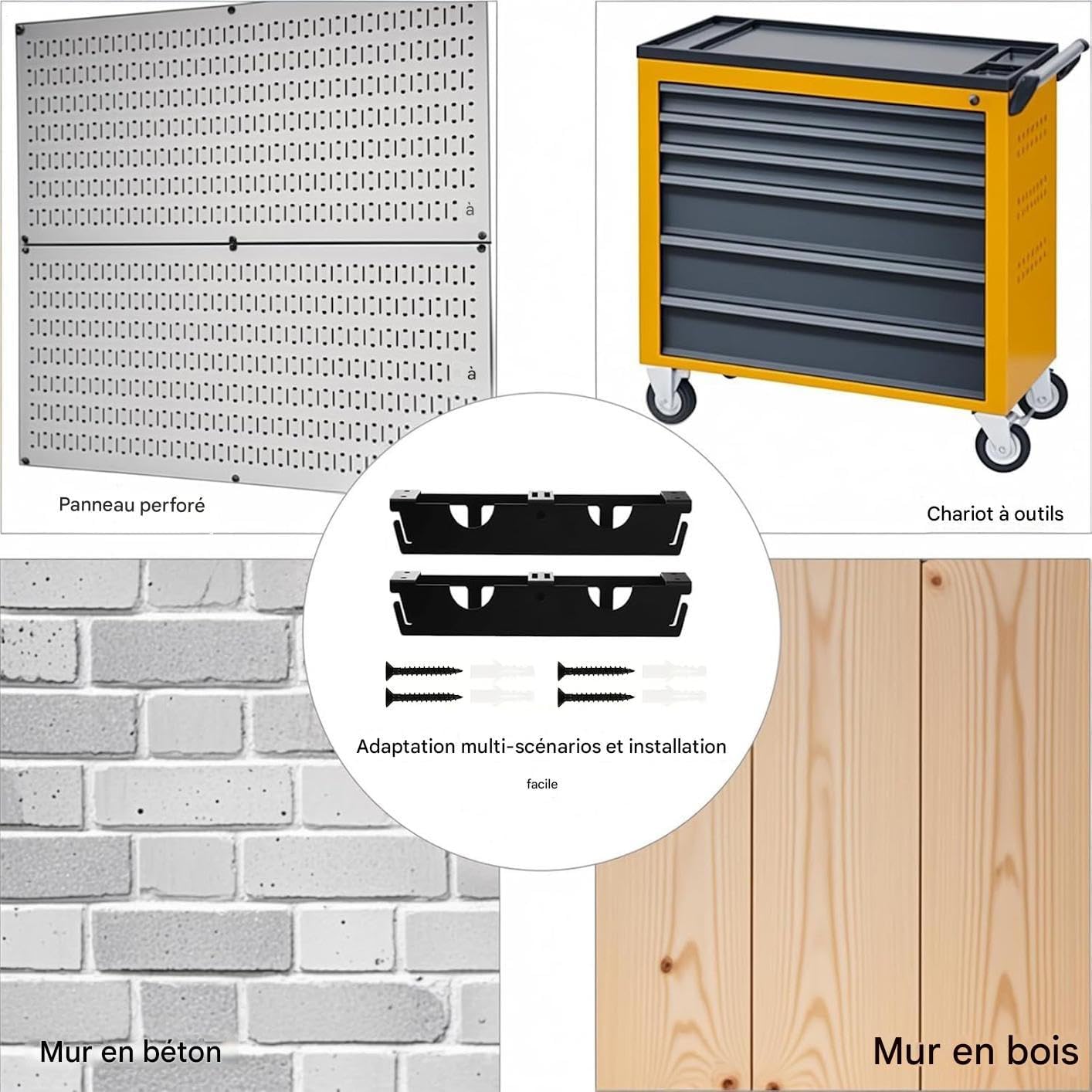  Support Pour Meuleuse - Porte-Outils Murale Pour Meuleuse D'Angle Et Autres Outils,Avec 2 Crochets Pour Câble Et Organisateur à 2 Emplacements Pour Électriques Tournevis Polisseuse