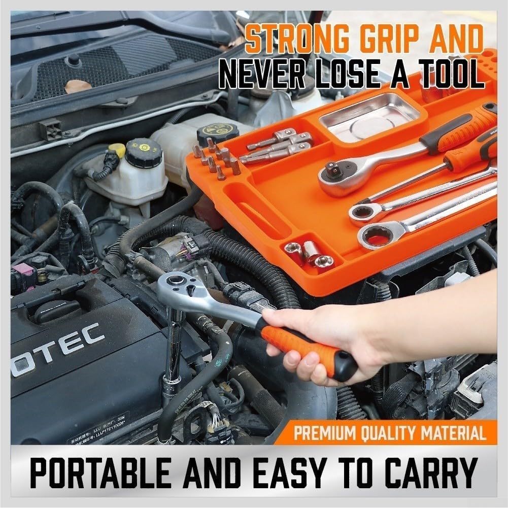  Plateau à Outils En Silicone Avec Base En Acier Inoxydable, Organiseur Flexible Antidérapant Pour Petites Pièces, Résistant à La Chaleur Jusqu'à 250 °C, Rangement Portable Pour Voyage, Garage (orange