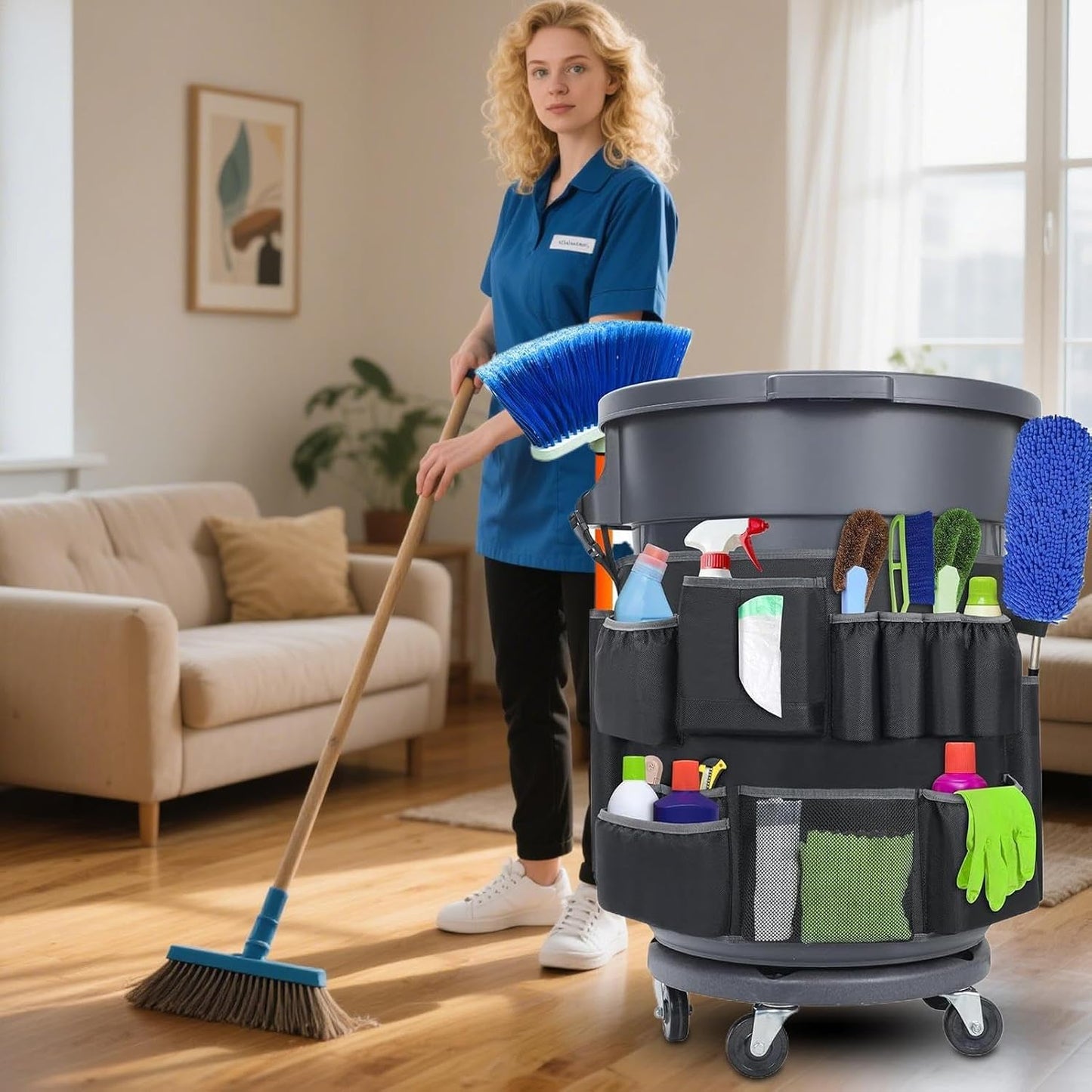  Sac Porte-Outils De Nettoyage,Sac Organisateur Pour Poubelle Industrielle Avec 13 Poches - Fournitures Organisation Outils Ménage Pour Plage École Atelier Supermarché
