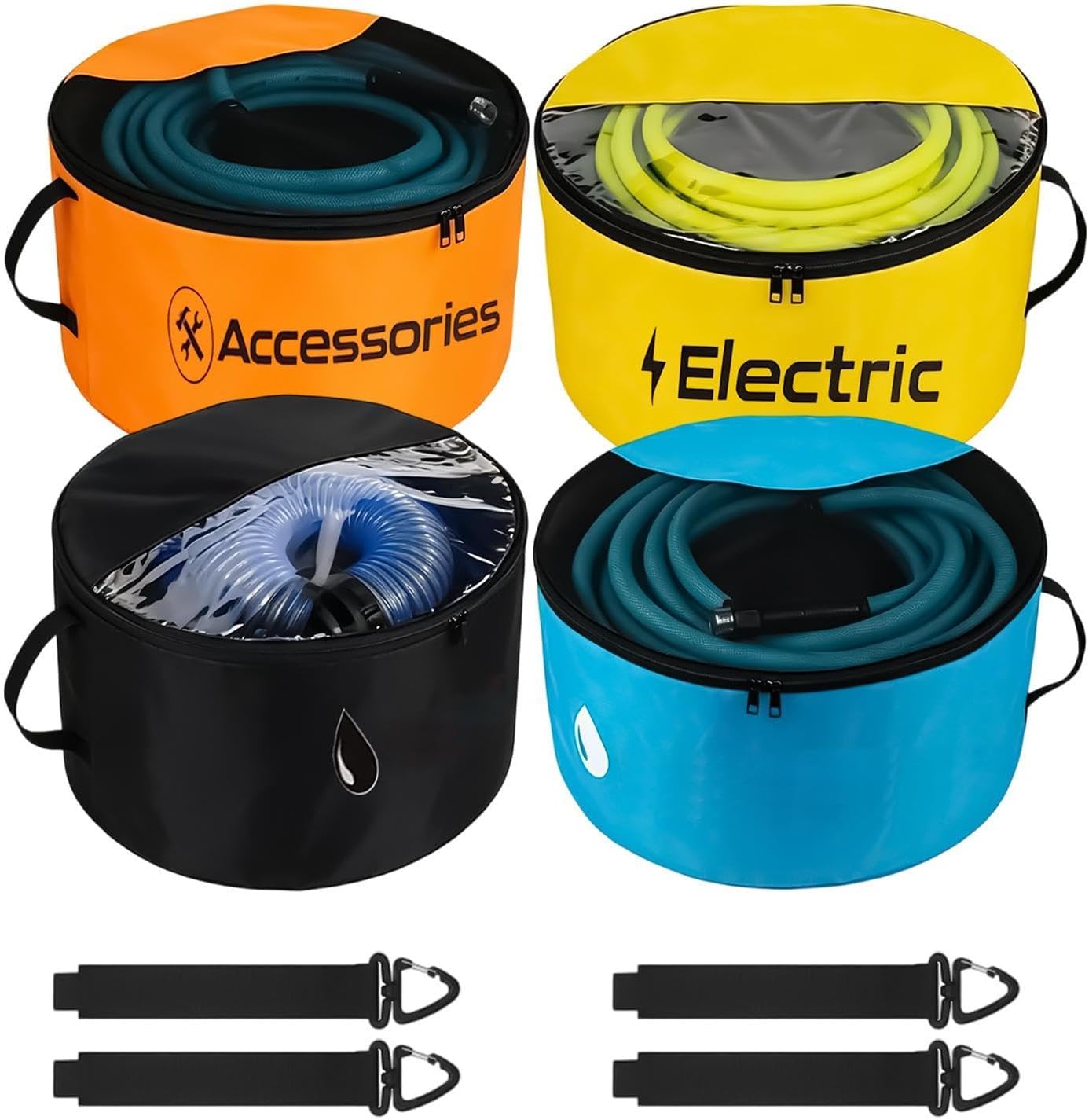  Sac À Tuyau D'Eau Camping-Car | 4 Pochettes Imperméables Et Respirantes | Sac Pour Tuyau D'Eau Avec Double Fermeture Éclair Et Fenêtre Transparente,Pour Câbles Électriques Et Outils Camping