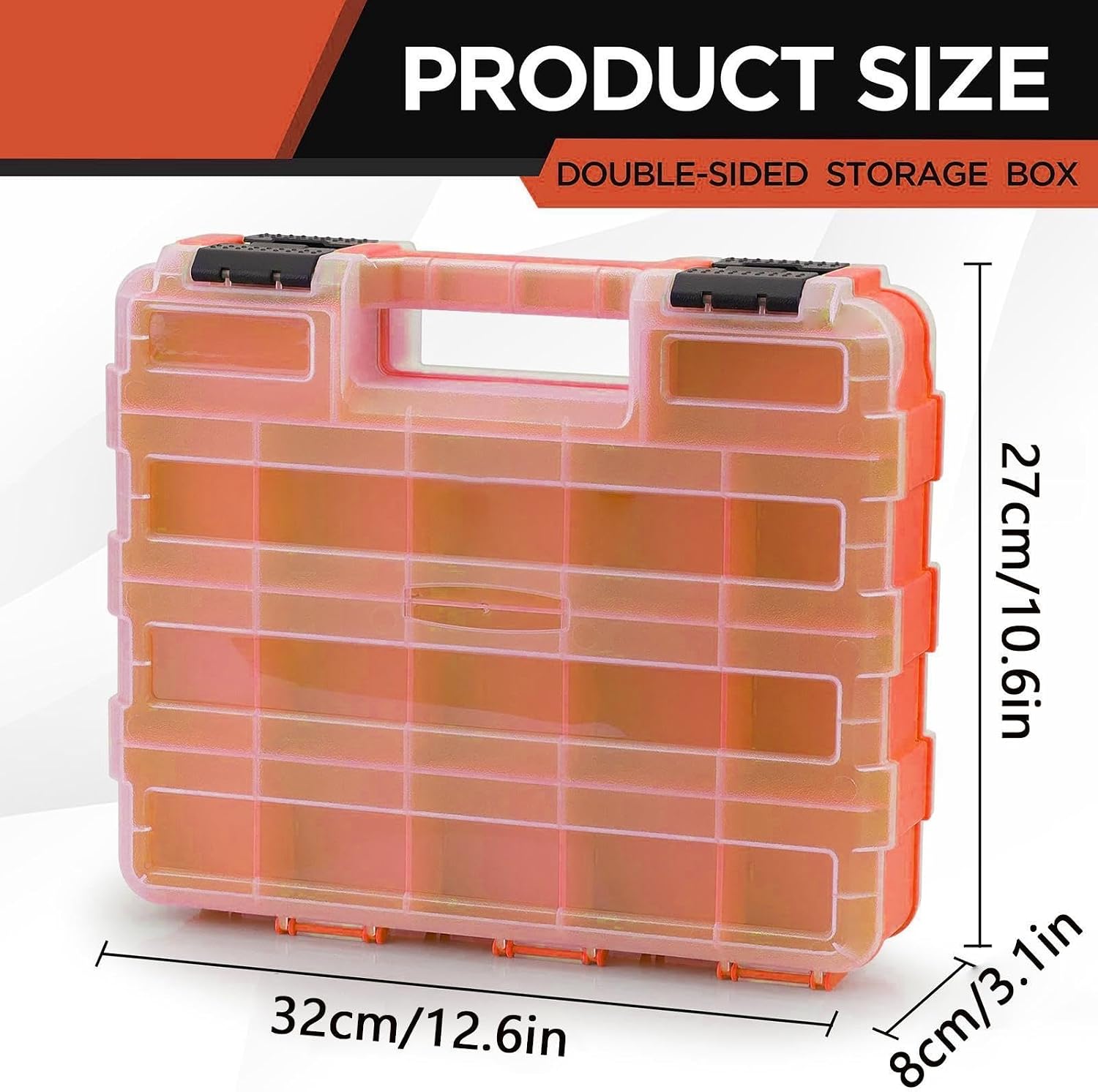 Genérico Boîte à Outils Double Face à 34 Compartiments, Séparateurs Amovibles, Design Transparent, Matériau PP, 32 X 27 X 8 Cm, 810 G, Boîte à Outils Pour Vis, Boulons, écrous, Forets