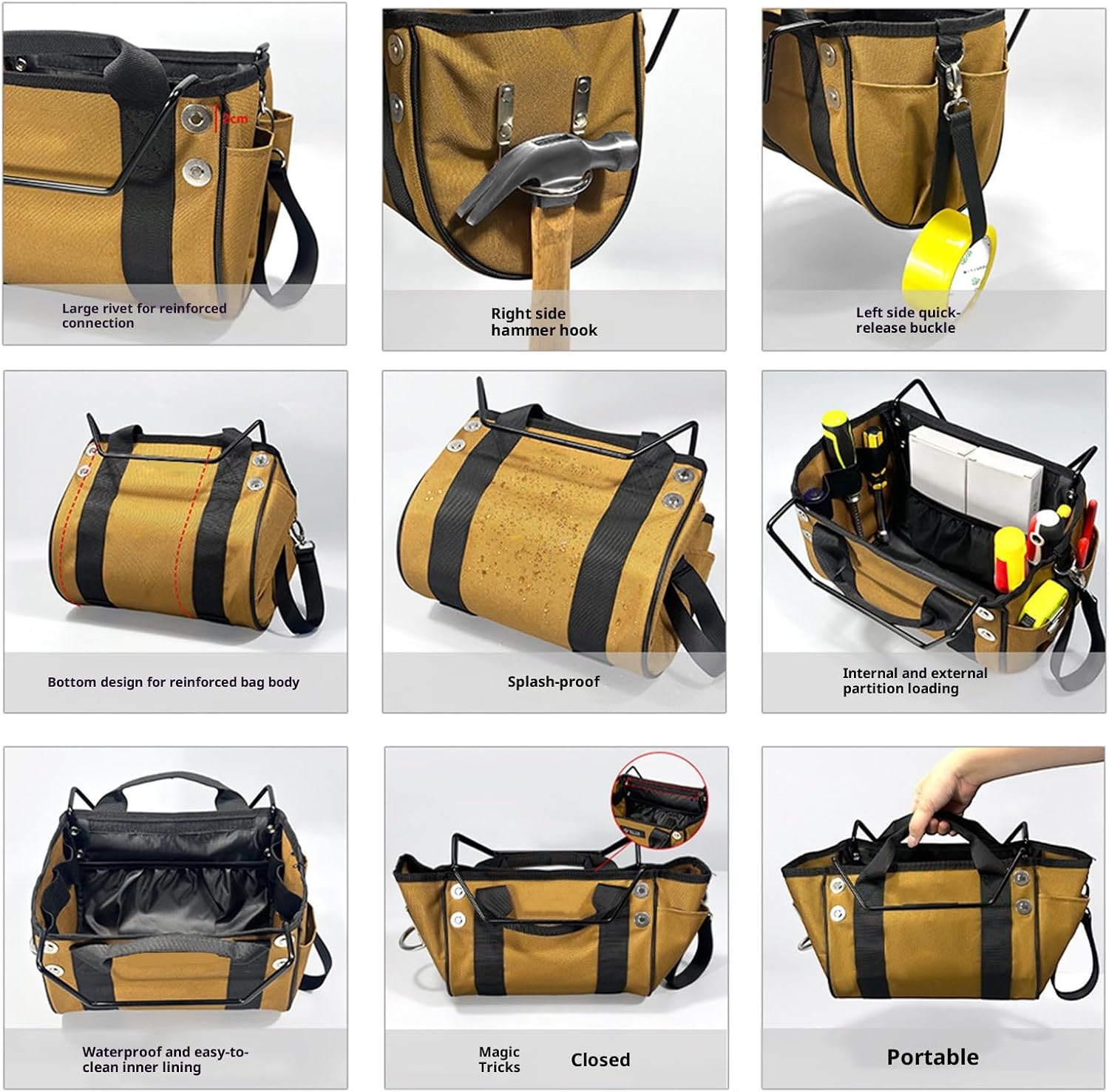  Sac De Transport Industriel Robuste 1200D Avec Intérieur Imperméable Et Porte-marteau à Accès Rapide, Sac à Outils Résistant Aux Intempéries Pour Entrepreneurs