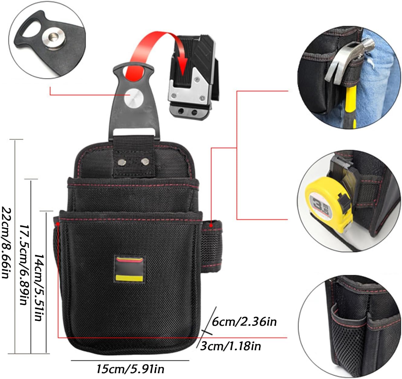 Pochette À Outils Avec Clip Ceinture - Pochette Charpentier - Sac Ceinture Imperméable Multi-Outils Porte-Outils Pour Travaux Intérieur Extérieur Soudage Peinture Toiture Pêche Voyage