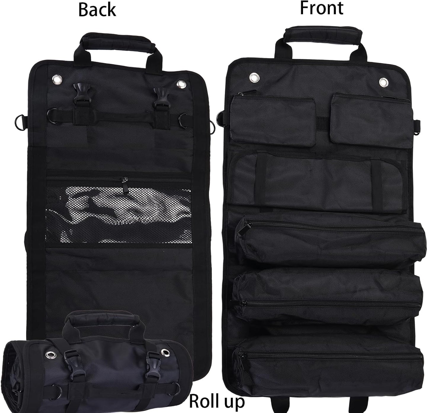  Sac à Outils, Sac à Outils Enroulable, Organiseur D'outils Robuste Pour Homme, Sac à Outils Portable Enroulable Pour Mécanicien, électricien Et Amateur, équipement De Camping De Voiture – Noir