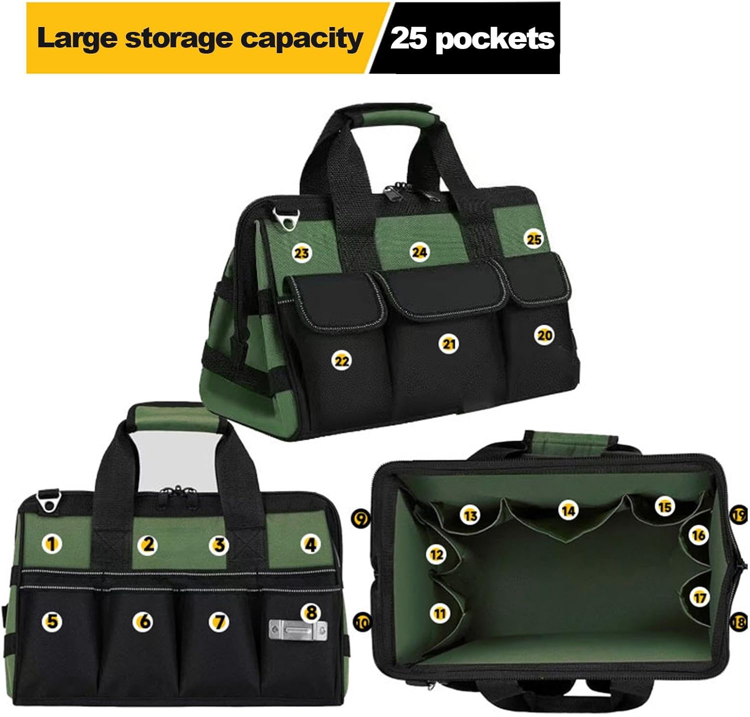 Genérico Sac à Outils, Sac Multi-poches, Grand Sac De Travail, Sac Portable Multifonctionnel, Sac à Outils Multifonctionnel Pour Réparateur Grand Sac à Outils, 8,27x14,17x8,66 Pouces