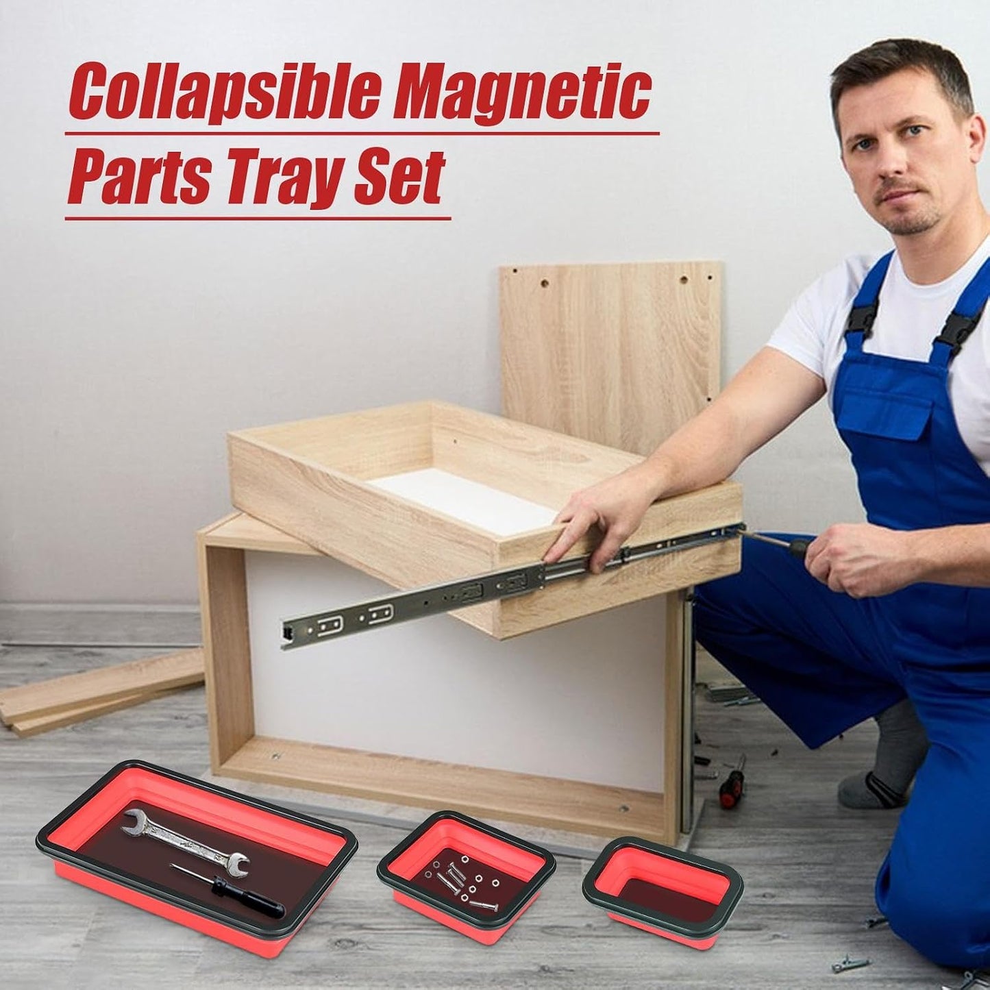  Generisch Bac Magnétique - 3 Pièces - Organiseur De Petites Pièces - Rangement Pliable Pour Outils D'atelier