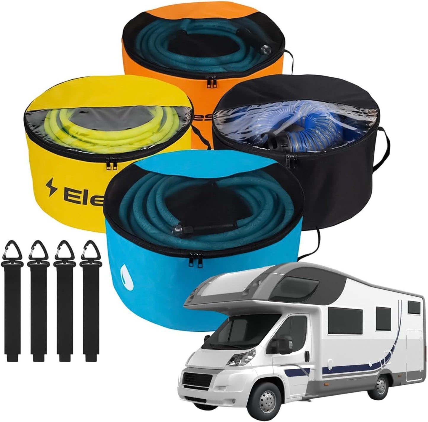  Sac De Rangement Pour Tuyau D'Évacuation Camping-Car,4 Housses Imperméables Respirantes - Sac Pour Tuyau D'Eau Avec Double Fermeture Éclair Et Fenêtre Transparente | Pour Outils Extérieur, Matériel Ja