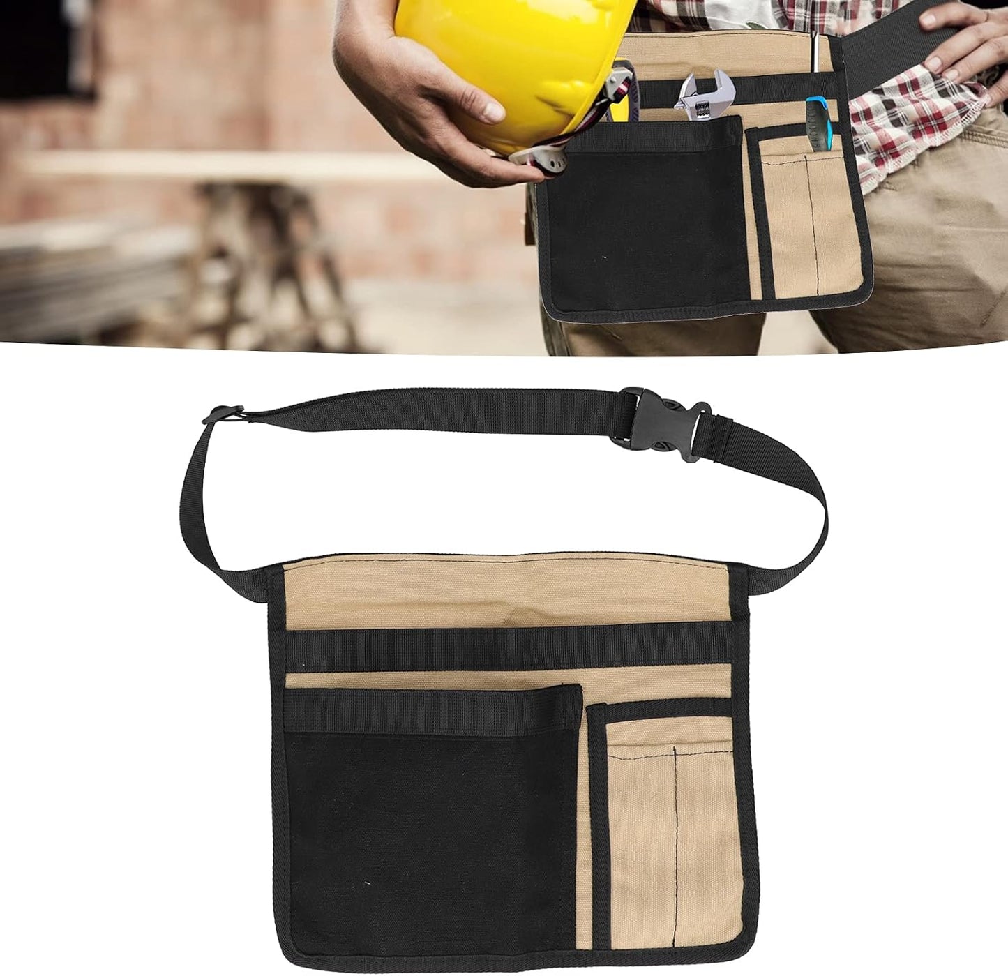  Sac à Outils Unilatéral En Tissu Oxford Résistant à L'usure, Organisateur D'outils De Jardin Réglable Pour Les Projets De Jardinage Et De Bricolage (Kaki Et Noir)