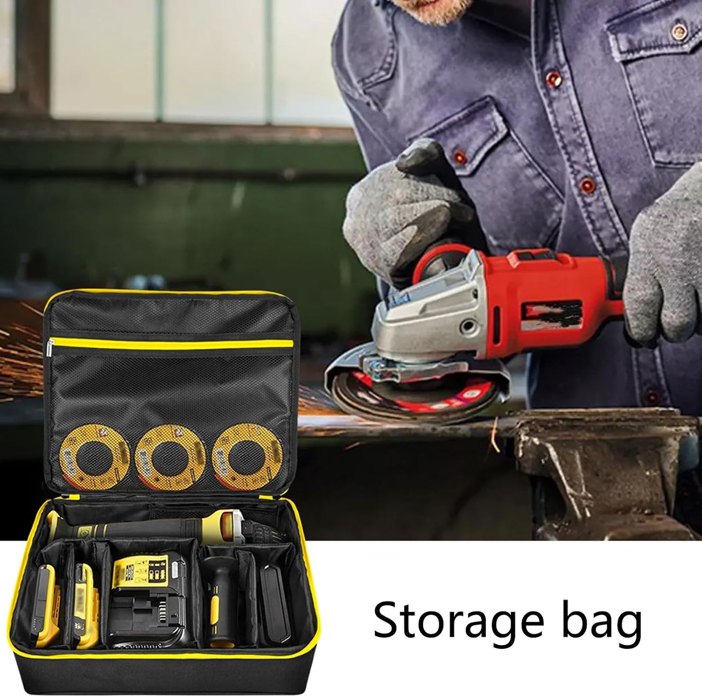  Étui De Rangement En Tissu Oxford Pour Ranger Batterie, Chargeurs, Disque De Coupe De Verre, étanche Angles Grinder Sacs à Outils Organisateurs D'atelier