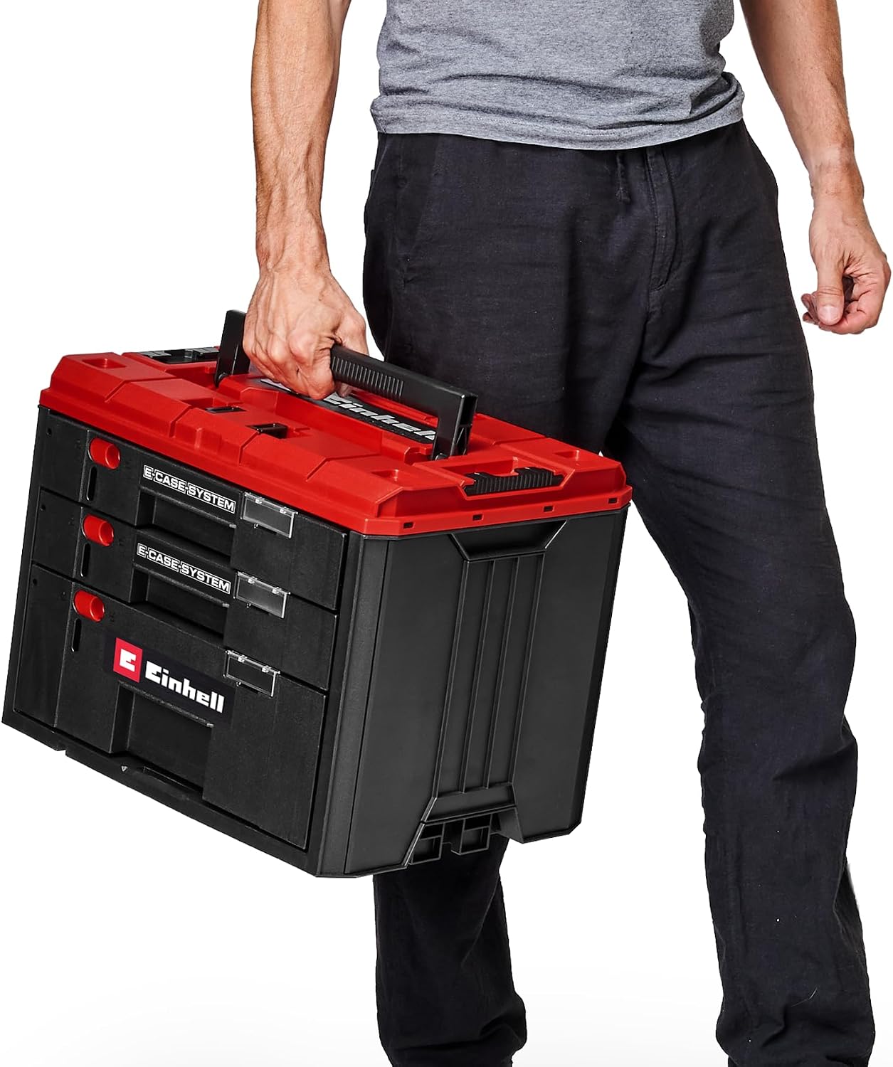  Original Einhell Mallette à Tiroirs E-Case (gamme Einhell E-Case, 41,5 X 25 X 28 Cm, Charge Utile Max. 60 Kg, 2 Tiroirs De 5,5 Cm De Haut, 1 Tiroir De 12,5 Cm De Haut, Poignée)