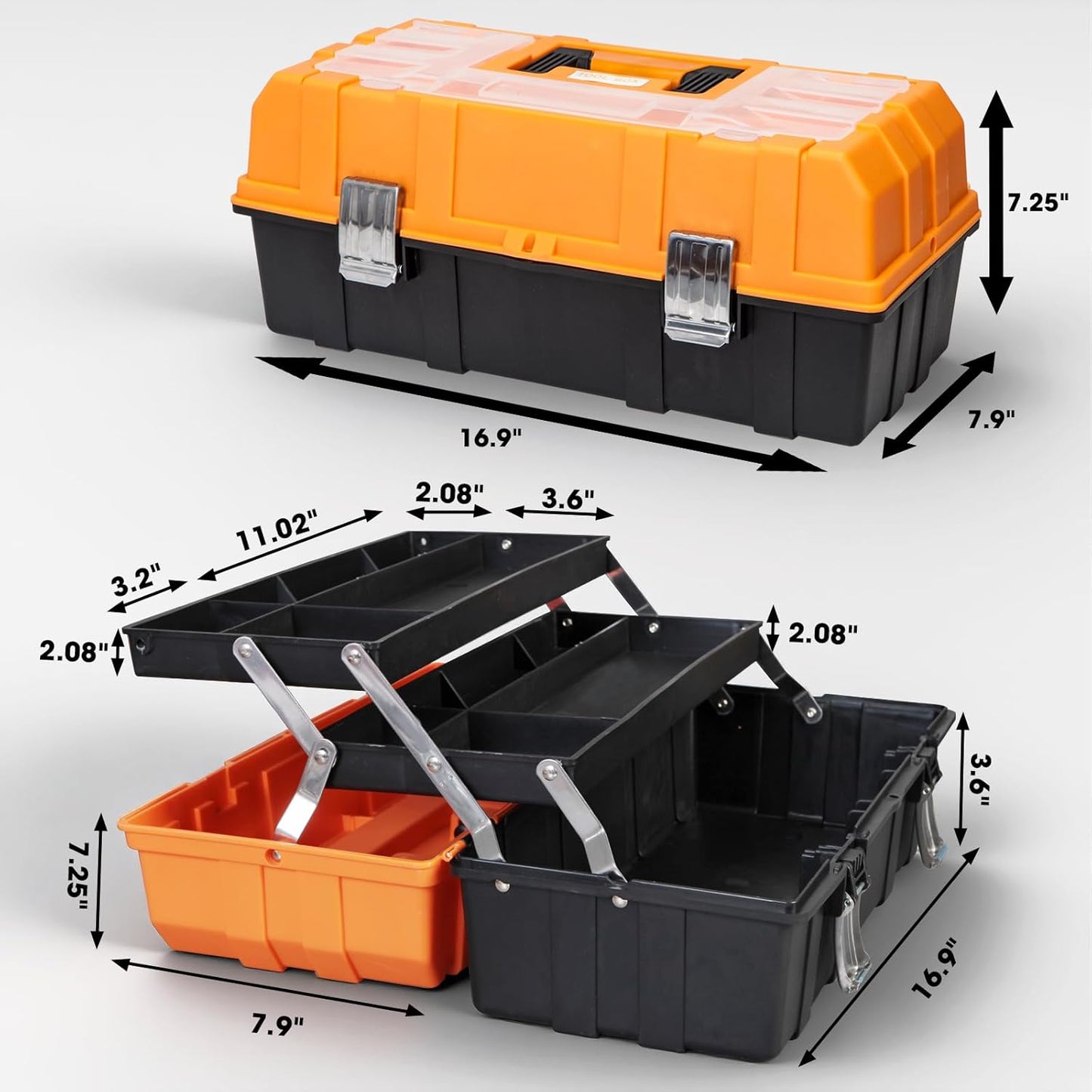 Torin ATRJH-3430T Boîte à Outils En Plastique à 3 étages De 43,2 Cm, Noir/orange