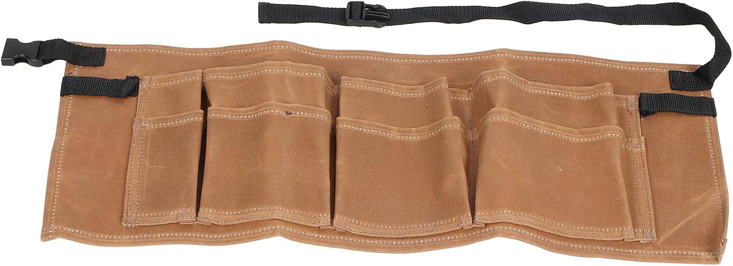  Wakects Sac De Rangement Pour Outils De Jardin, Toile De Cire Humide, Sac à Outils étanche Avec 8 Poches, Ceinture Réglable 25,4 X 10,2 Pouces Pour Le Travail Du Bois, Le Jardinage, Le Bricolage,