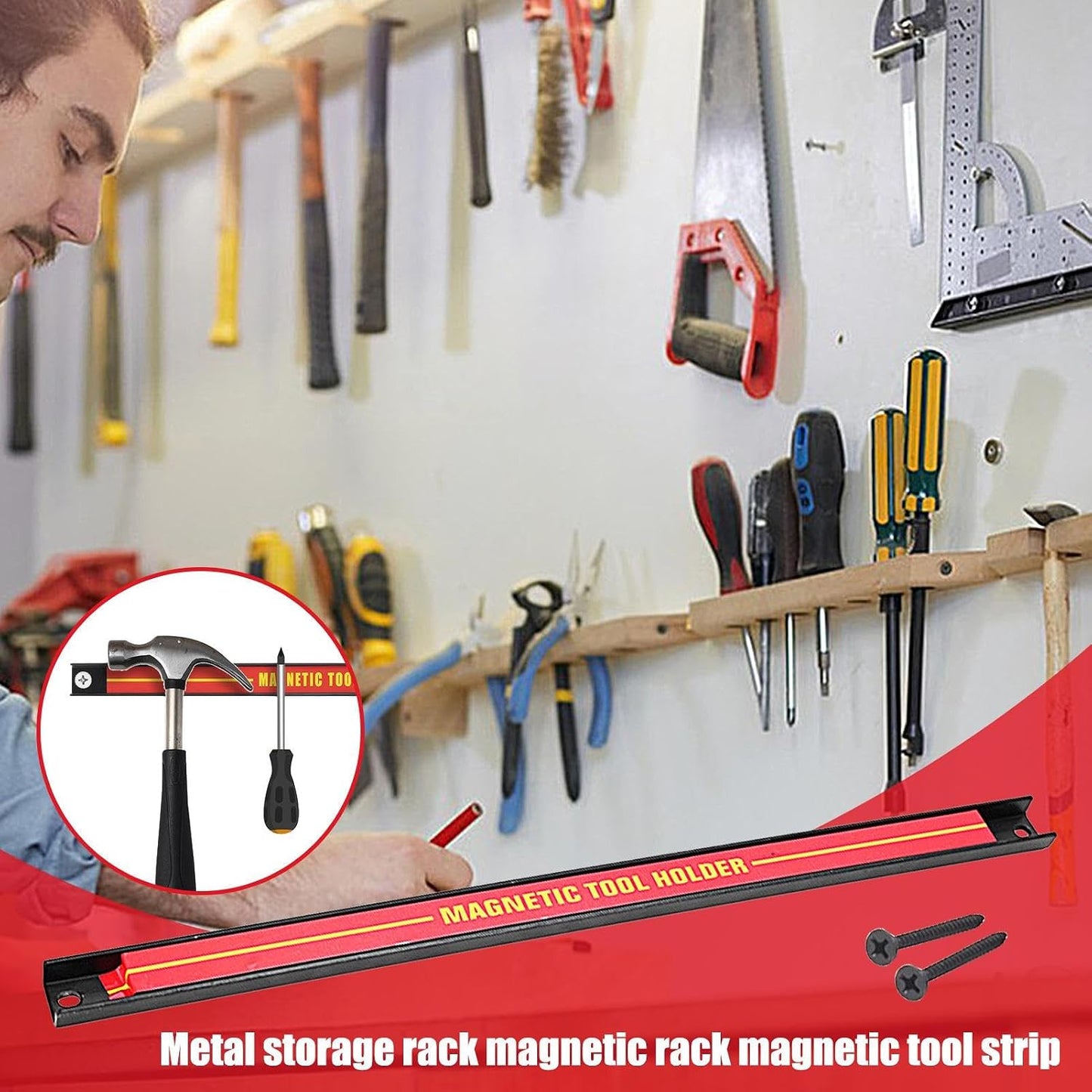  Bande Magnétique Pour Outils, Support De Grande Capacité Pour Outils | Barre à Outils En Métal Pour Atelier, Maison, Organisateur Peu Encombrant Pour Outils De Réparation De Voiture
