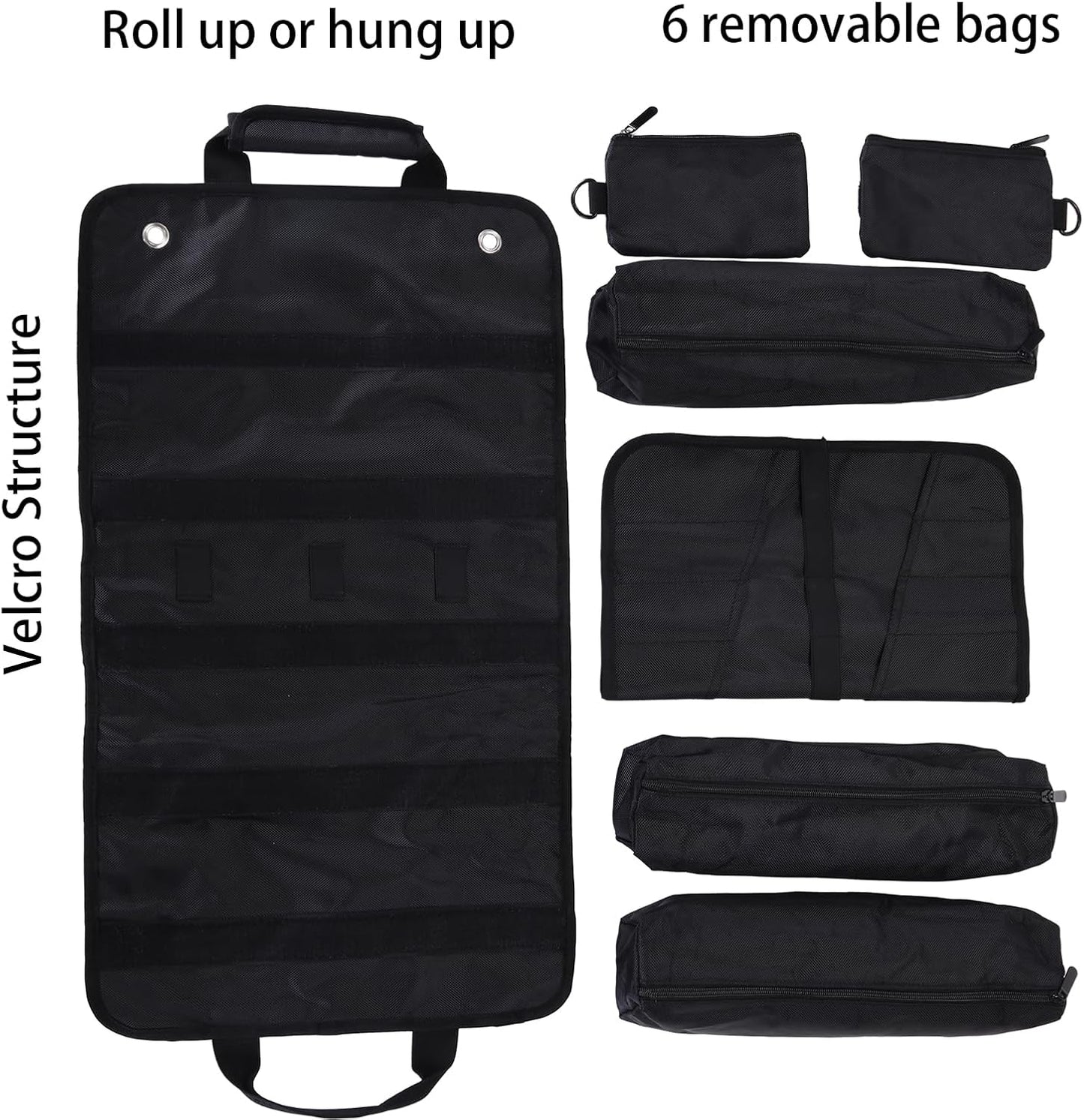  Sac à Outils, Sac à Outils Enroulable, Organiseur D'outils Robuste Pour Homme, Sac à Outils Portable Enroulable Pour Mécanicien, électricien Et Amateur, équipement De Camping De Voiture – Noir