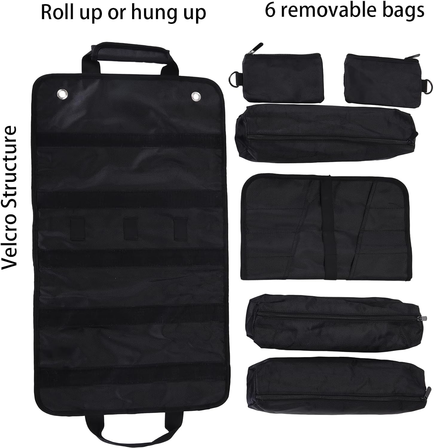  Sac à Outils, Sac à Outils Enroulable, Organiseur D'outils Robuste Pour Homme, Sac à Outils Portable Enroulable Pour Mécanicien, électricien Et Amateur, équipement De Camping De Voiture – Noir