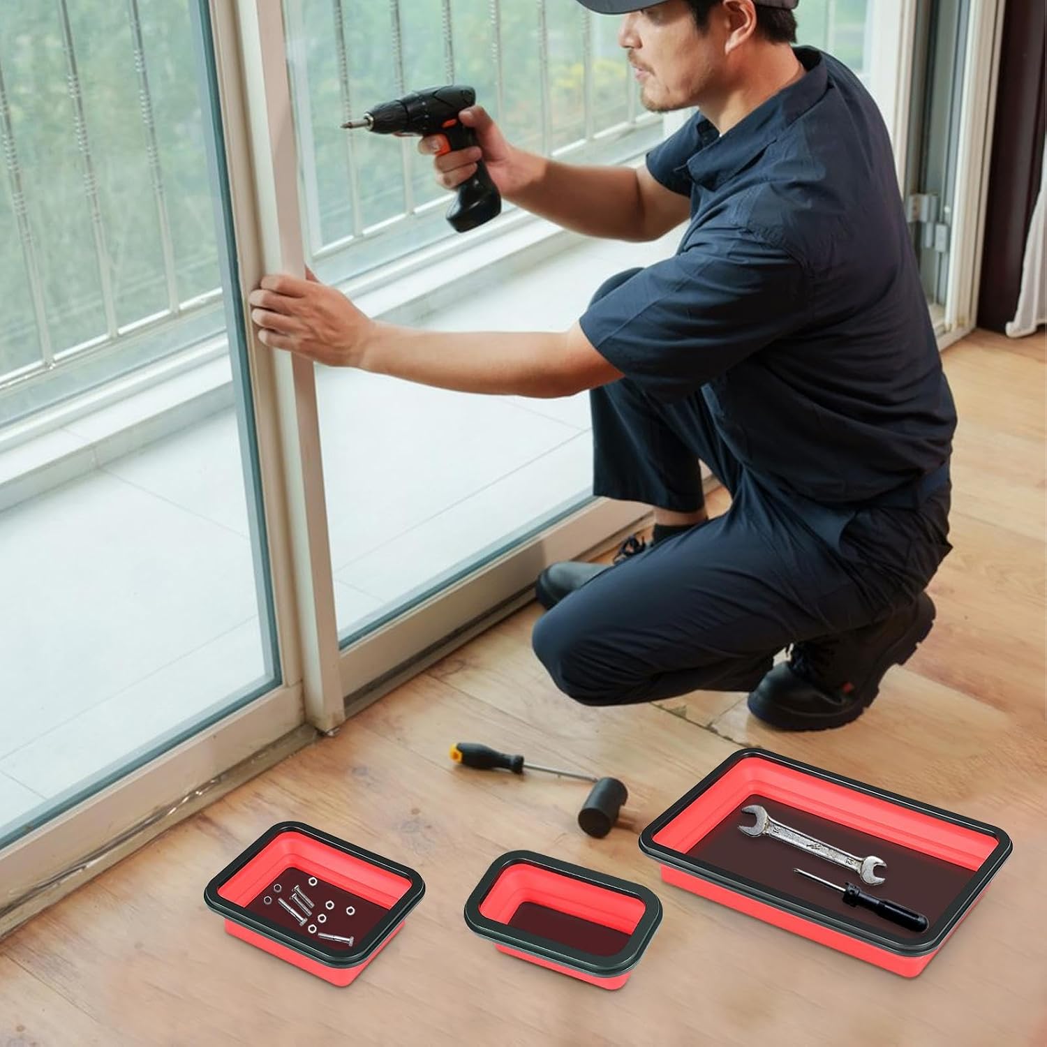  Generisch Bac Magnétique - 3 Pièces - Organiseur De Petites Pièces - Rangement Pliable Pour Outils D'atelier