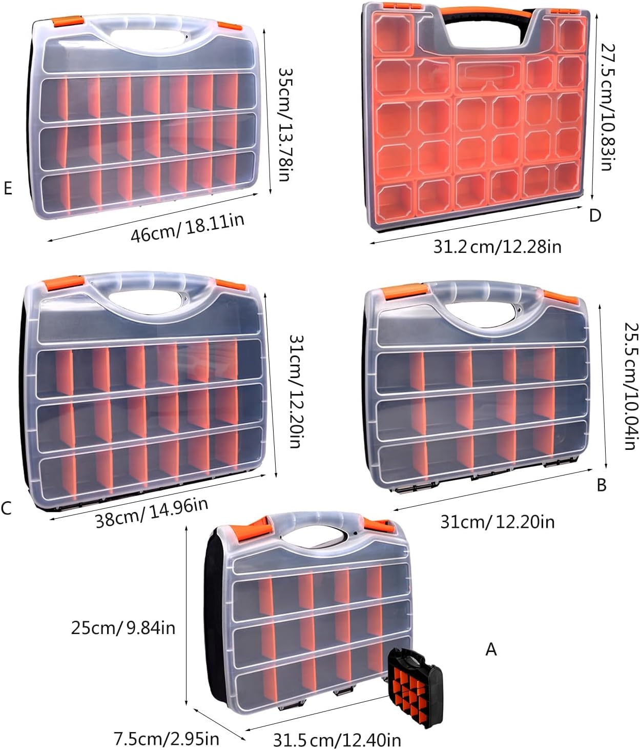  Boîtes à Outils Transparentes, Compartiments Réglables, Loquets Sécurisés, Poignée Ergonomique Pour Accessoires De Quincaillerie