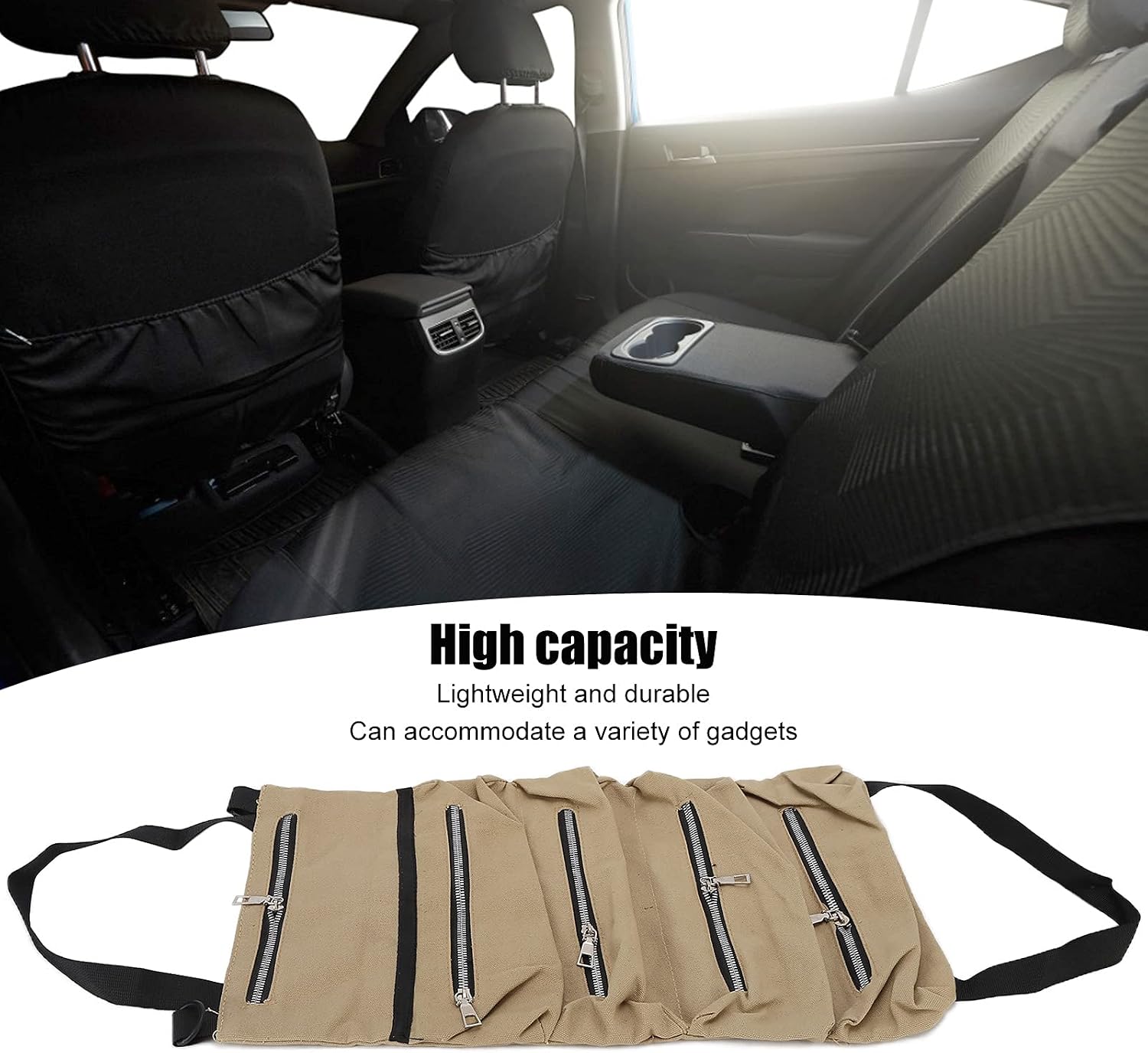  Cocoarm Sac à Outils En Toile, Mallette à Outils Pliable En Toile Avec Fermeture à Glissière, Rangement Enroulable De Grande Capacité, Sangles De Suspension, Conception Légère Pour Un Usage (Kaki)