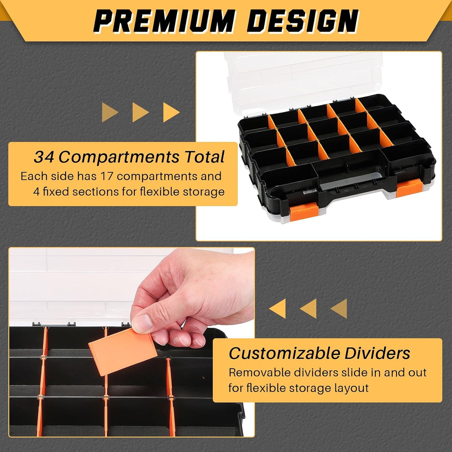  DASBET Lot De 2 Organiseurs à Outils Double Face à 34 Compartiments Personnalisables Avec Couvercle Transparent - Assortiment De Matériel De Bricolage Pour Vis, écrous, Petites Pièces