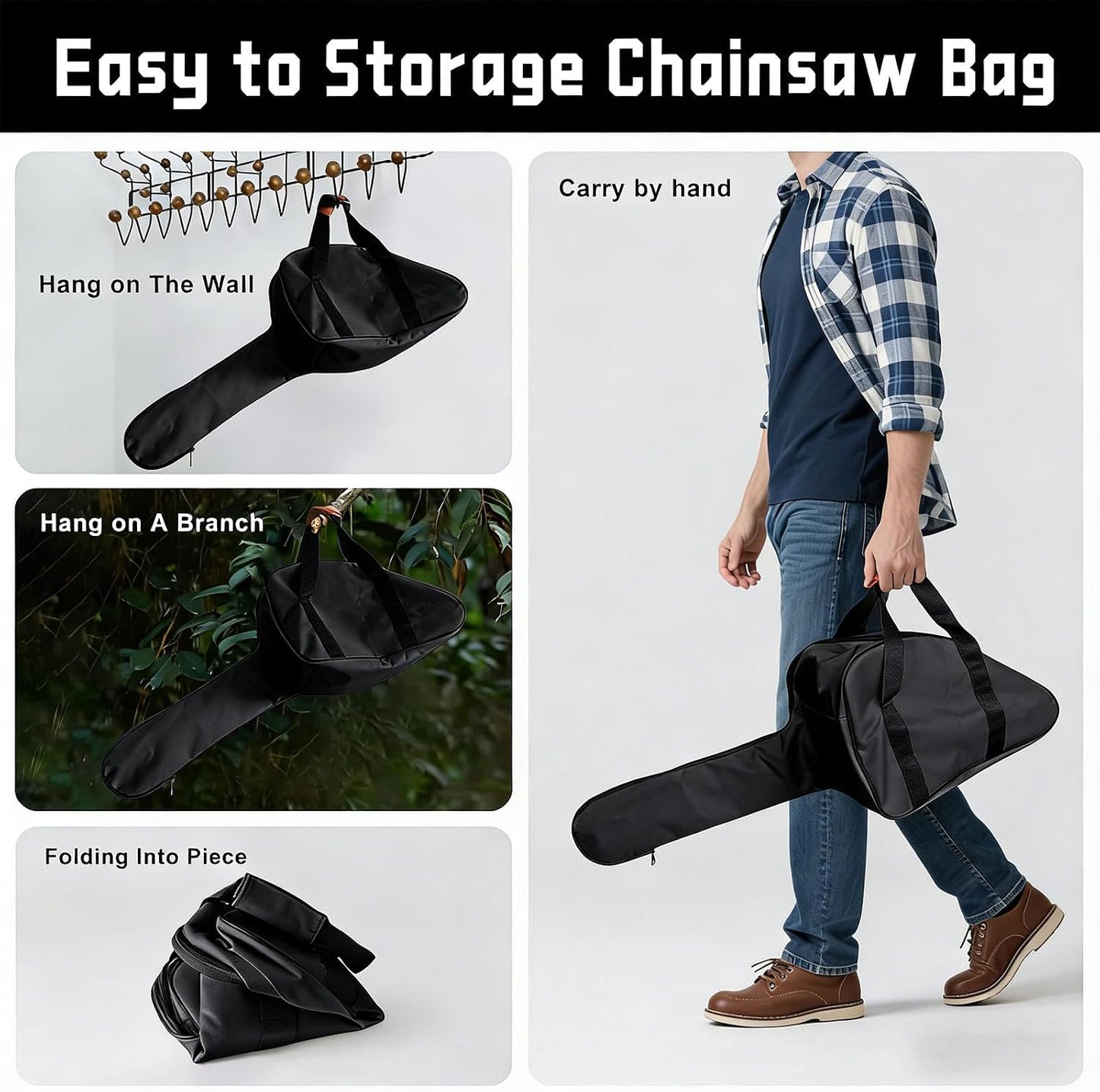  Sac De Transport Portable Pour Tronçonneuse, Noir, Bandoulière Modifiable, Poignée Confortable Pour Le Transport En Plein Air, Rangement Des Outils Noir