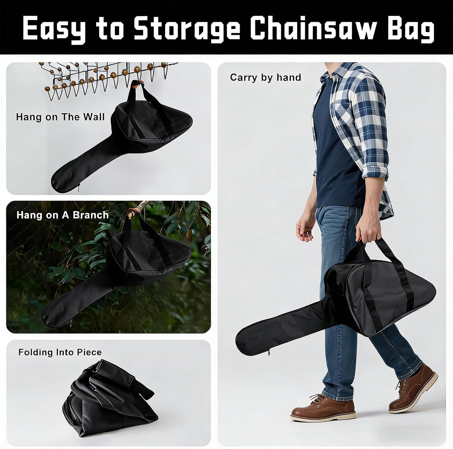  Sac De Transport Portable Pour Tronçonneuse, Noir, Bandoulière Modifiable, Poignée Confortable Pour Le Transport En Plein Air, Rangement Des Outils Noir