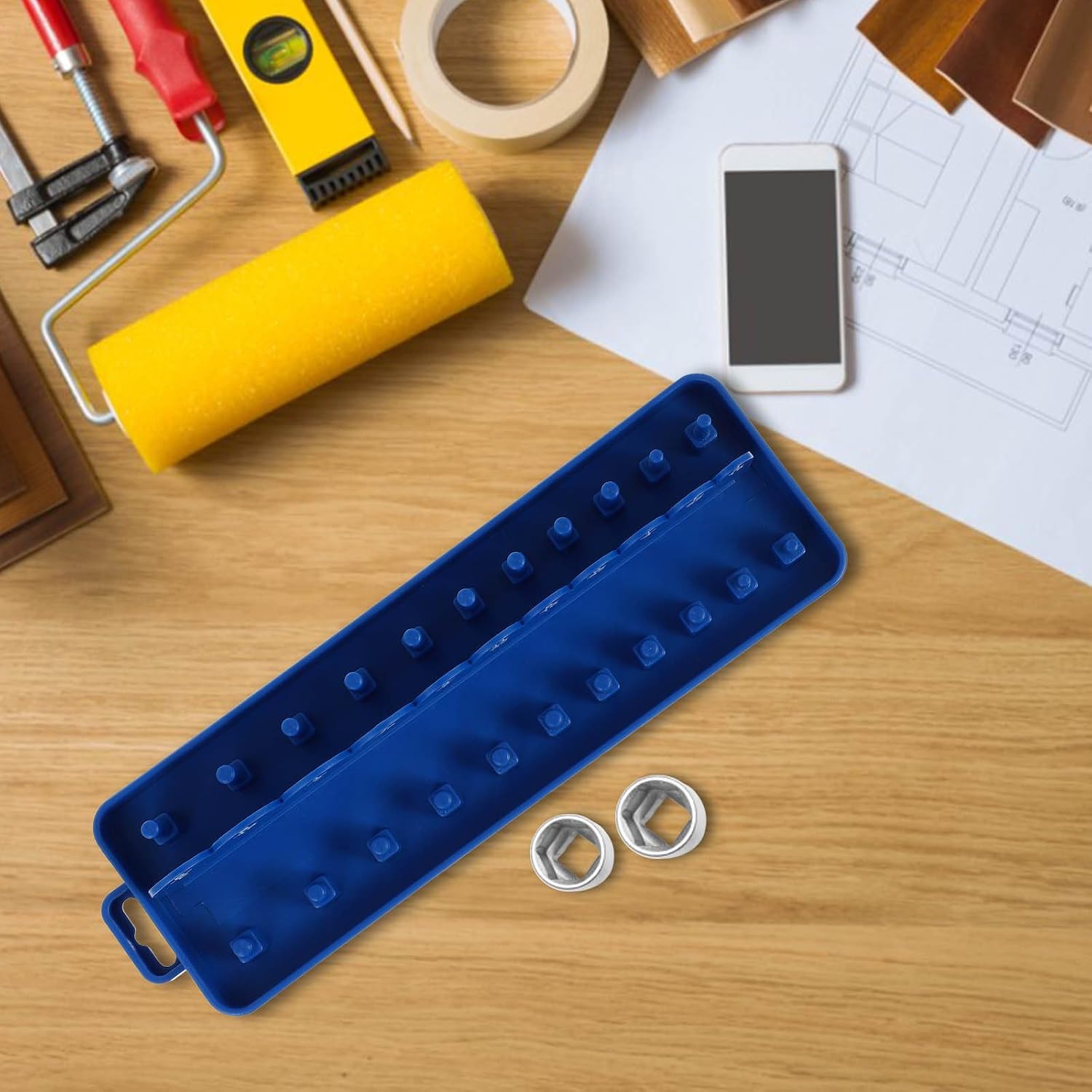  ULTECHNOVO Organisateur De Douilles Pour Clés En Pp Léger Bleu, Support De Rangement Sans Bavures Pour Atelier Mécanique Et Garage