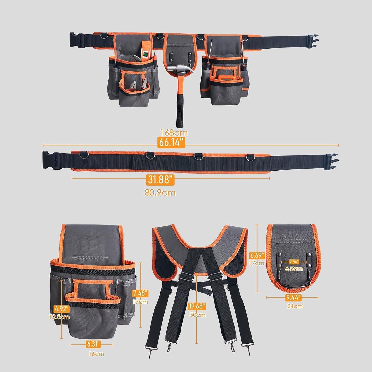  Ceinture Porte-Outils Pour Charpentier - Baudrier Utilitaire | Sacoches Ajustables à Bretelles Avec 19 Poches Pour Chantier Bricolage Et Tâches Électriques