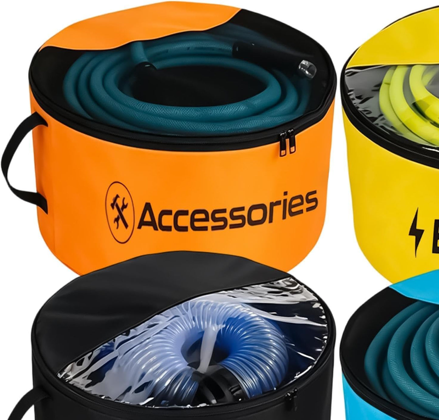  Sac De Rangement Pour Tuyau D'Évacuation Camping-Car,4 Housses Imperméables Respirantes - Sac Pour Tuyau D'Eau Avec Double Fermeture Éclair Et Fenêtre Transparente | Pour Outils Extérieur, Matériel Ja