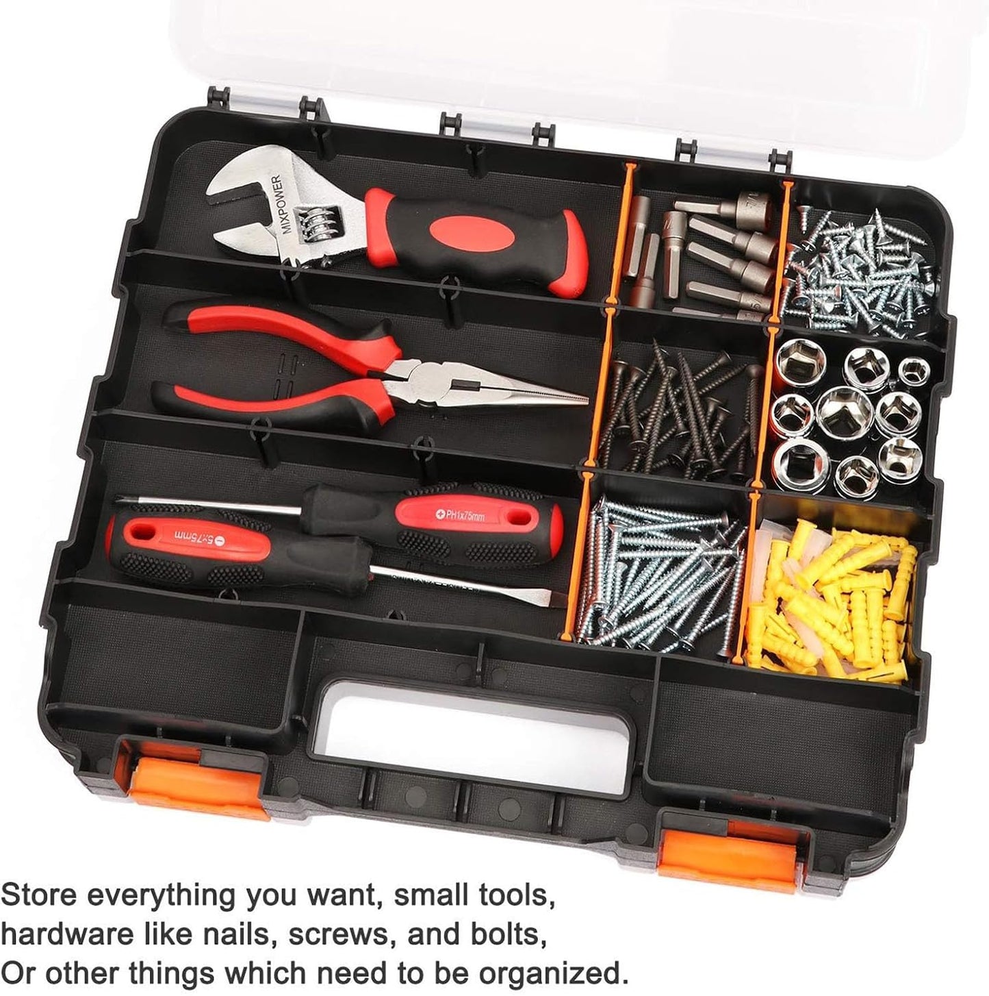 GENERIC Boîte à Outils | Boîte à Outils Double Face 34 Compartiments | Boîte De Rangement Pour Outils | Pour Quincaillerie, Petites Pièces, Appareils électroniques, Perles, Bijoux, Garage