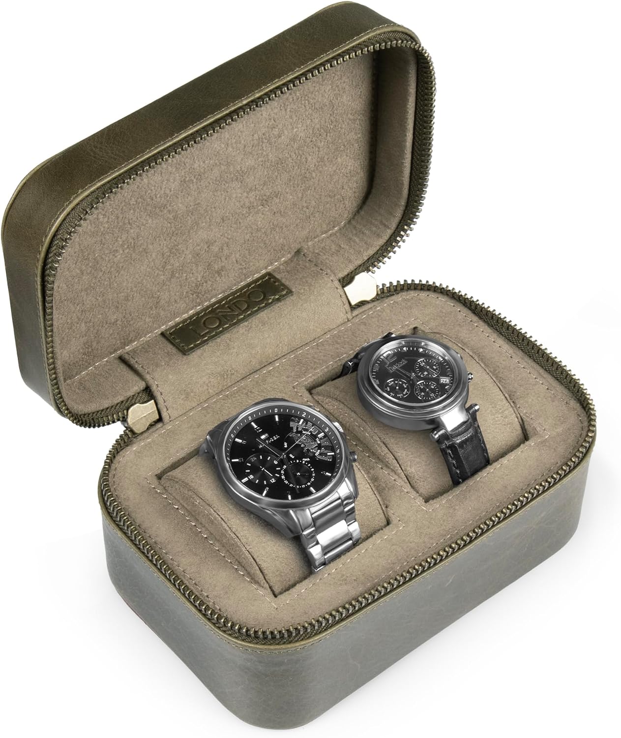  Londo Kensley Boîte à Montres En Cuir Véritable – Protectrice, élégante Et élégante – Présentoir Collecteur De Montres De Luxe Pour Hommes Et Femmes (vert)