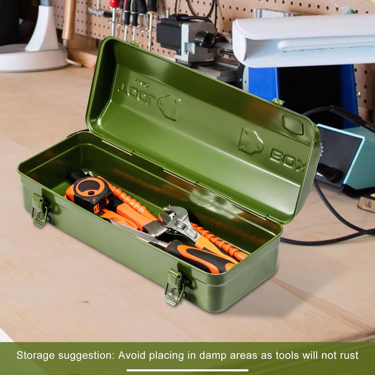  Boîte À Outils Portative En Métal De 16,9 Pouces Avec Fermeture Double Loquet - Conception Toit Croupe Durable For L'atelier Et Le Stockage Voiture Light Luxury Appeal