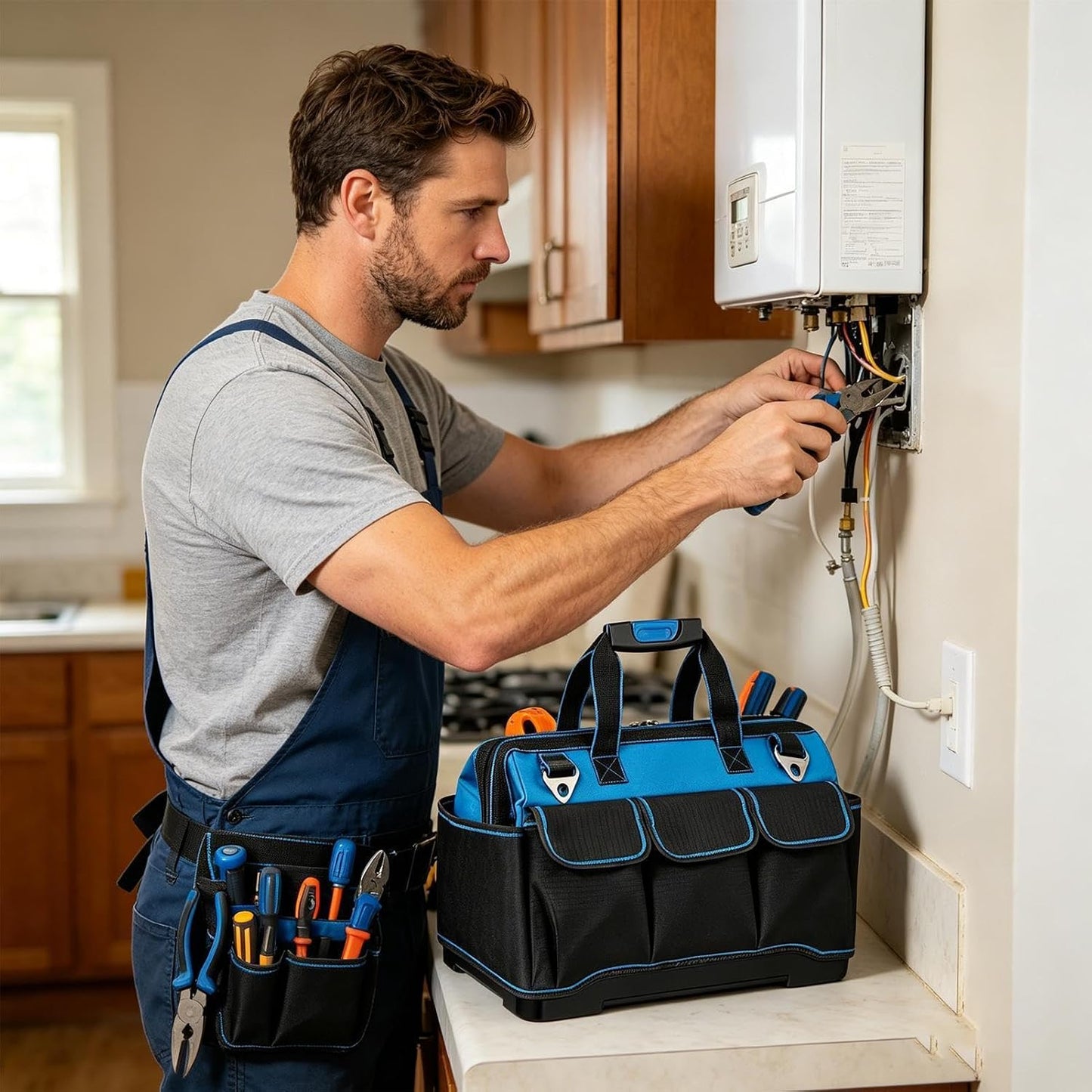 GENERIC Sac à Outils Pour électricien | Oxford Multi-poches | Sac Fourre-tout à Outils Avec Rigide – Pour L'extérieur, Les Voyages, La Construction, La Réparation De Voiture, La Maison, Le Garage, Le