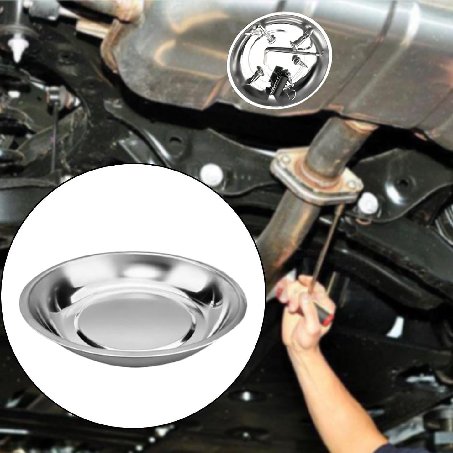  Generic Plateau Rond Automobile Bol Plat Rangement Pièces Automobiles Coupelle Organisateur Métal Acier Inoxydable Convient Pour Mécanique Travaux Atelier, 6 Pouces