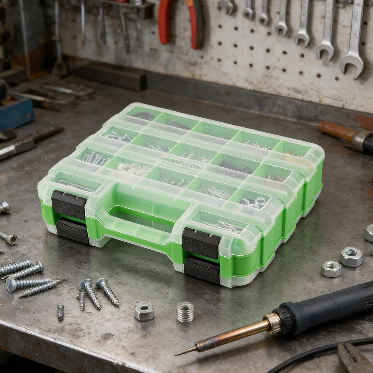  Organisateur De Boîte à Outils, 34 Compartiments, Boulon De Forage Et étui à Rainure Avec Couvercle, Organisateur Robuste Avec Couvercle Transparent, Matériel Et Petites Pièces, Rangement Pour Les
