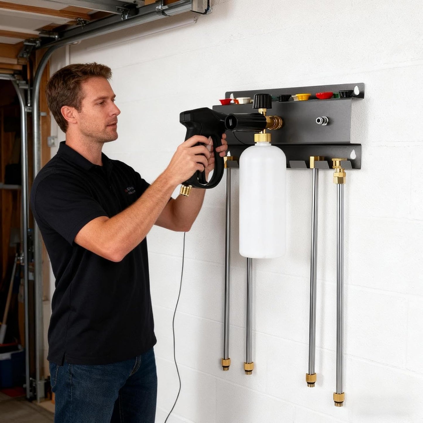 Genérico Support Mural Pour Nettoyeur Haute Pression | Organisateur D'outils De Lavage De Véhicules, Base Pour Tige De Nettoyeur Haute Pression, Pour Garage, Sous-sol, Atelier Domestique, Caravane, Camion