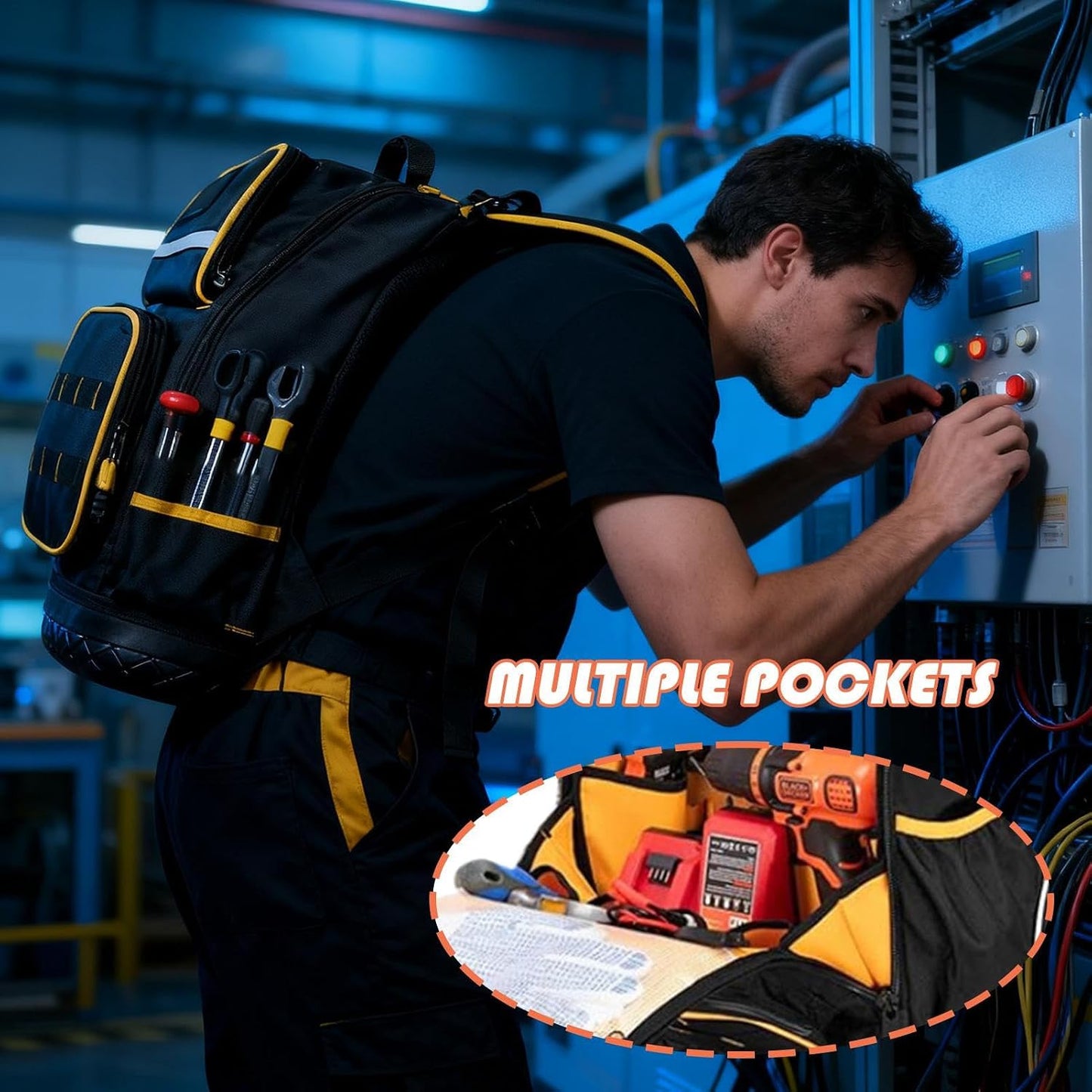  Sac à Dos Pour Outils, Organiseur De Rangement Avec Base Rigide Pour Travaux De Chantier, Sac à Outils Robuste Avec Plusieurs Compartiments Et Fermetures éclair Renforcées, Porte-outils Professionnel