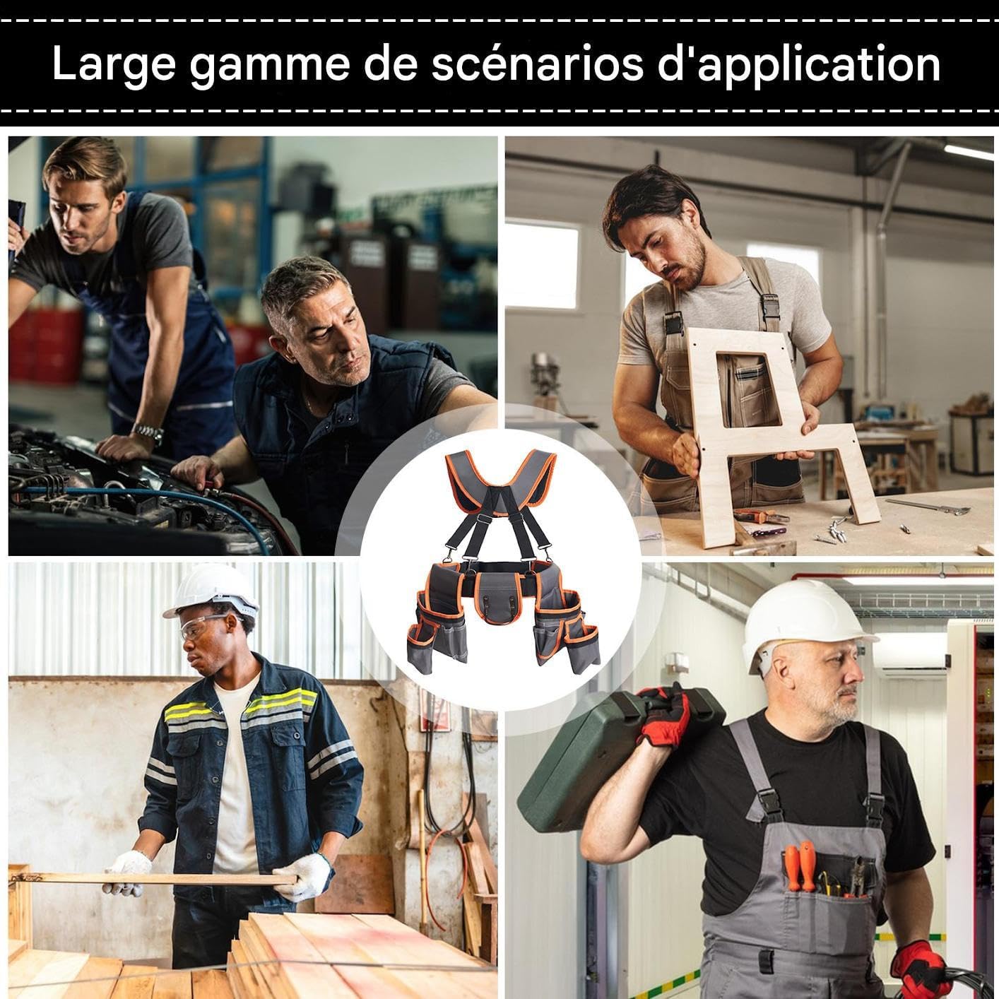  Ceinture à Outils Renforcée - Organisateur De Ceinture Porte-Outils - Ceinturon Réglable Avec Bretelles Et 19 Poches Pour Les Sites De Construction Réparations De Plomberie Installations